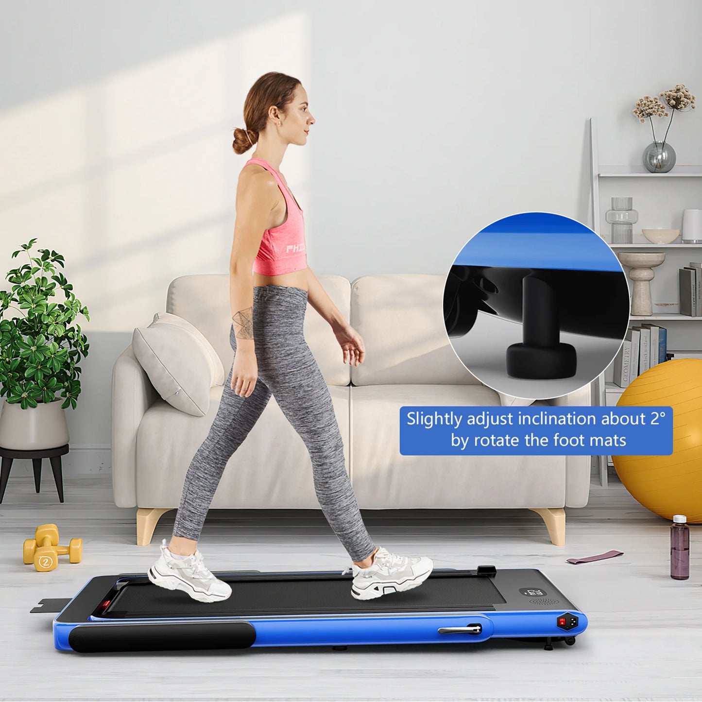 Superfit up to 7.5MPH 2.25HP 2 in 1 Single Display Screen Treadmill W/ APP Control Speaker Remote Control Blue
