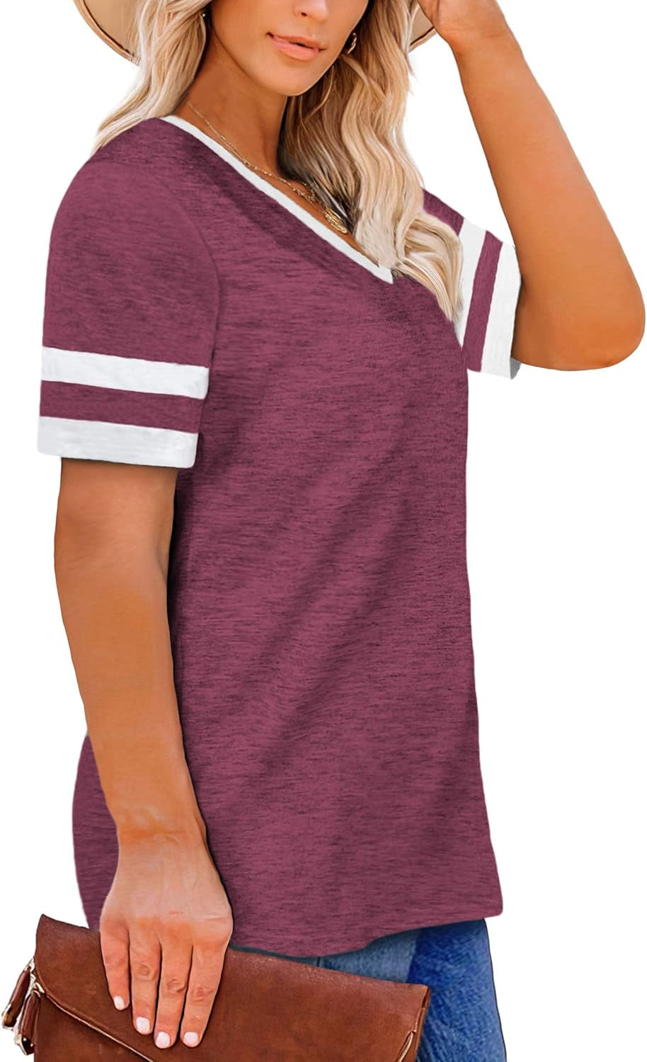 Plus-Size Tops for Women Short Sleeve T Shirts V Neck Tunic Tops XL-5XL