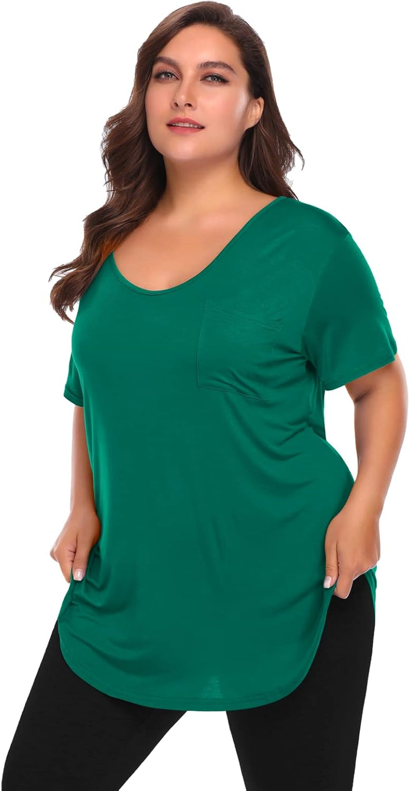 Women plus Size V-Neck Tunic Tops Loose T Shirt with Pocket