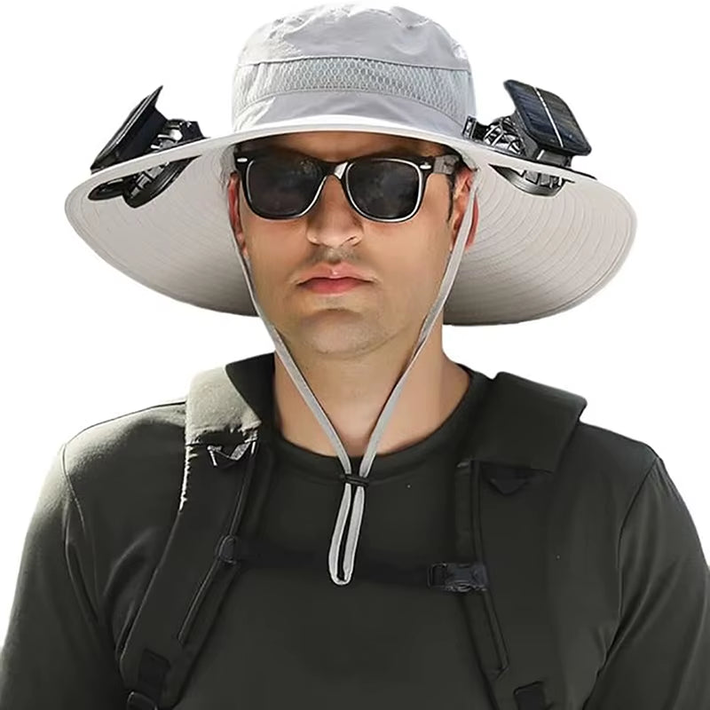 Wide Brim Solar Fan Outdoor Fishing Hat,Men Sun Hat with Solar Fan Fishing Hats,Solar Fan Hat Upf50+ Fan Hat