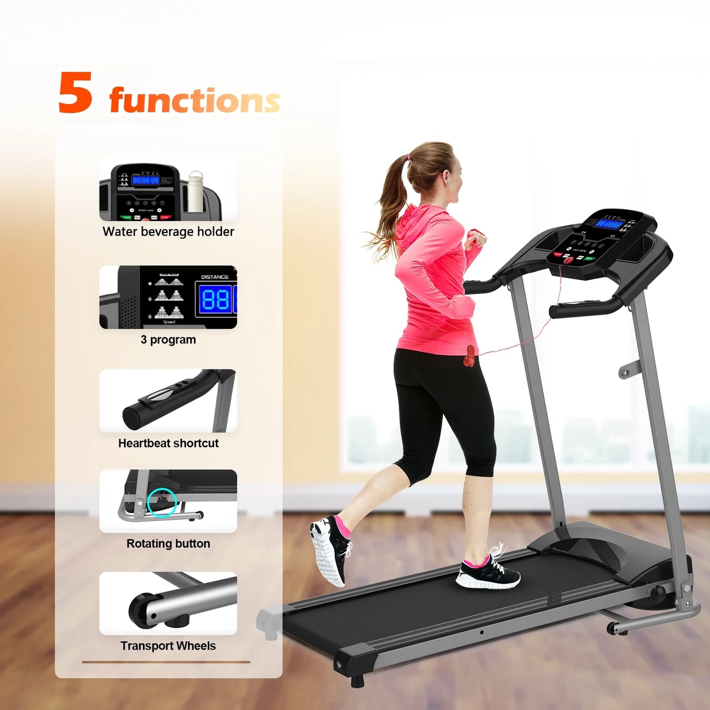 Foldable Treadmills for Home, 2.5HP Quiet Brushless, 7.5 MPH, Electric Running Machine for Home Office, Walking Running Exercise Treadmill with Heart Rate Sensor and LCD Display (GREY)