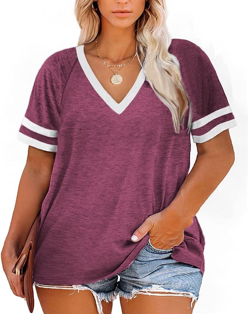Plus-Size Tops for Women Short Sleeve T Shirts V Neck Tunic Tops XL-5XL