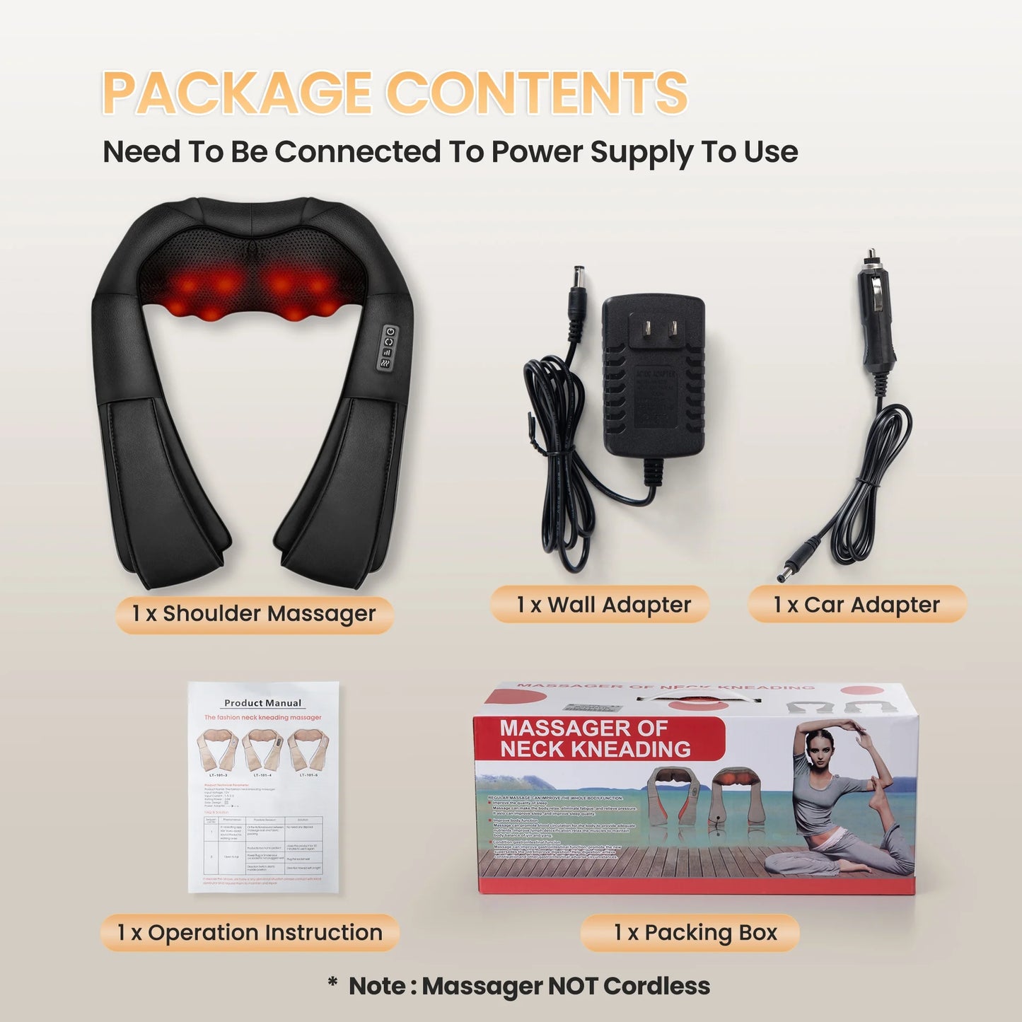 Shiatsu Neck Massager with Heat, Deep Tissue Shoulder and Back Massager for Home Office & Car Use, Gift for Men/Women