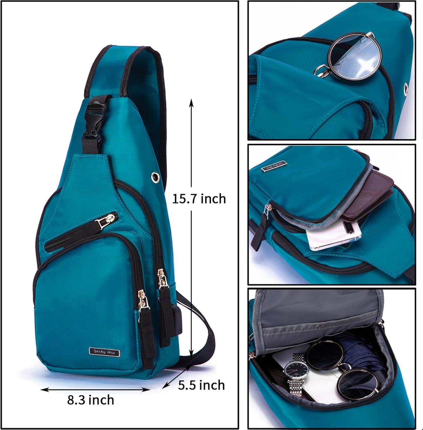 Men Women Sling Backpack Nylon Water Resistant Shoulder Chest Crossbody Sling Bag with USB Charging Port