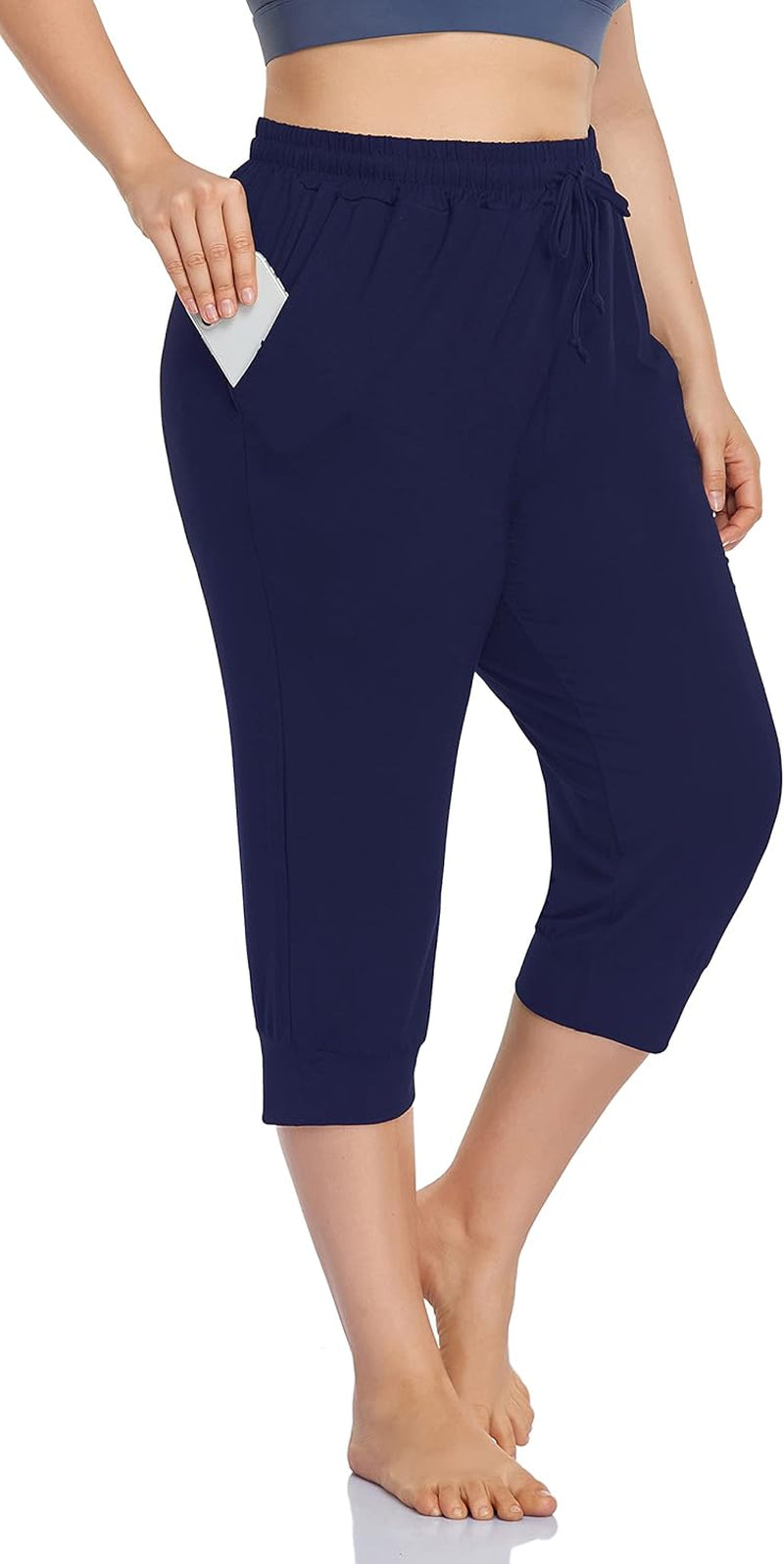 Women'S plus Size Active Yoga Lounge Indoor Capri Casual Comfy Relaxed Joggers Pants with Pockets Drawstring