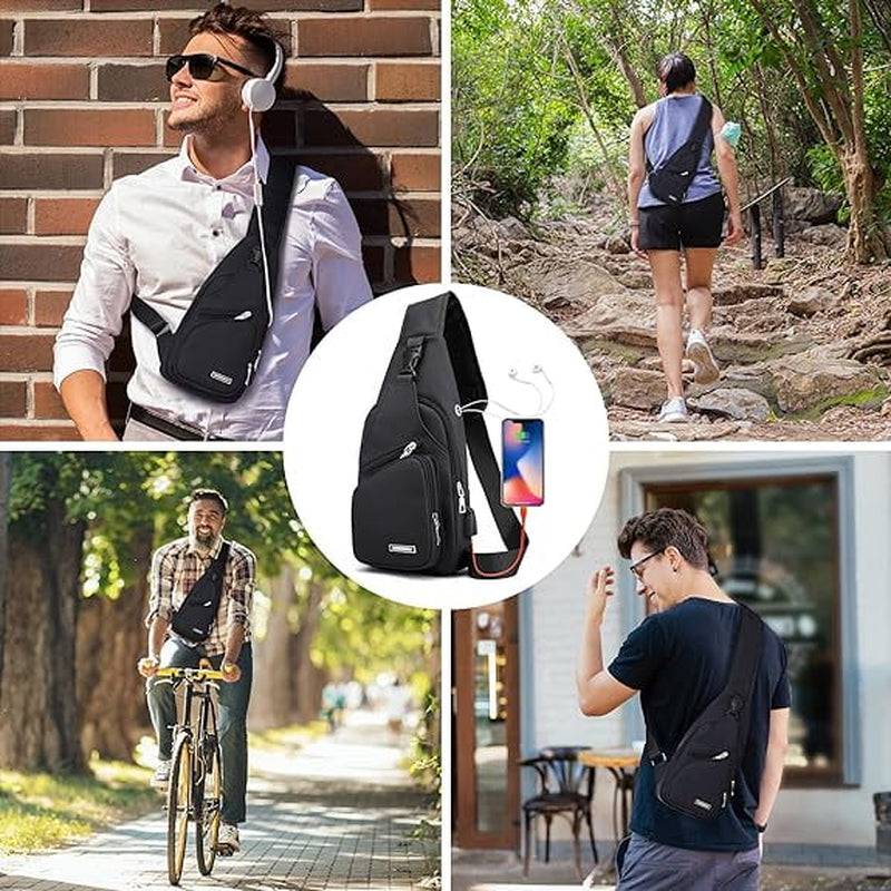 Waterproof Sling Bag Crossbody Backpack for Men Women, Sling Backpack Hiking Daypack with USB Charging Port, Multipurpose Cross Body Chest Bag for Hiking Walking Travel