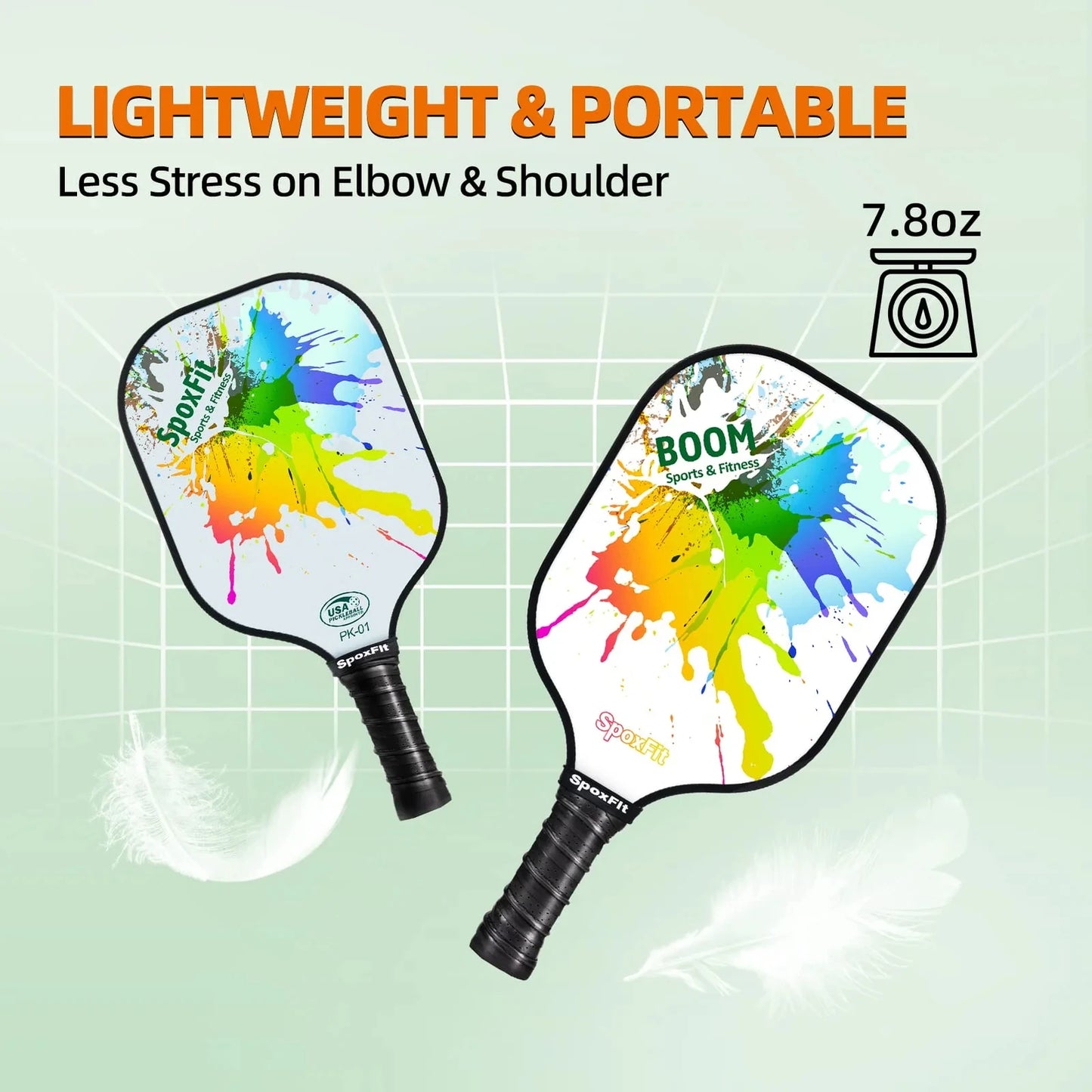 Pickleball Paddle Set of 2 – USAPA Approved, Lightweight Fiberglass Rackets with Cushion Grip, 4 Pickleballs, Carry Bag & Grip
