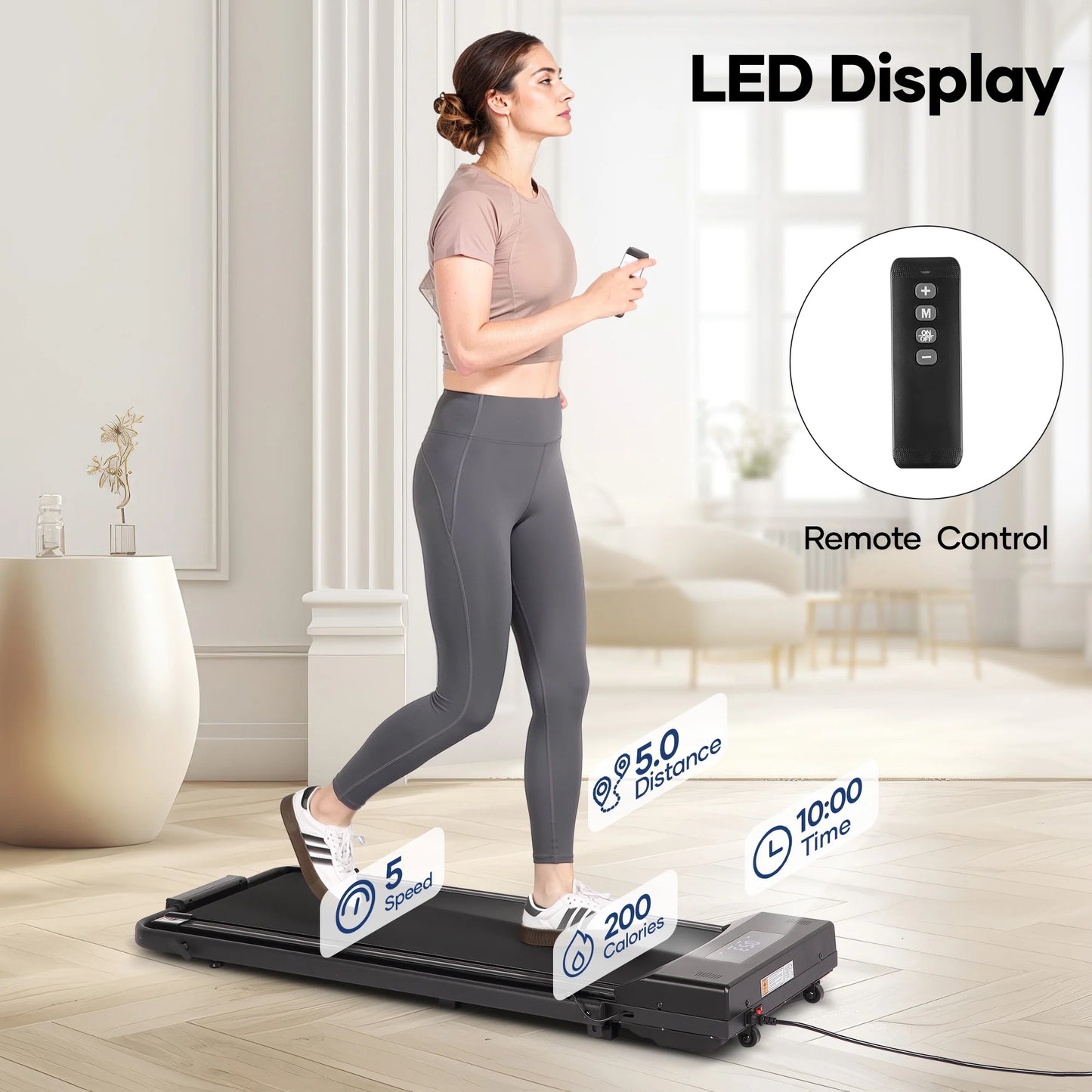 Treadmill Foldable 2-In-1 Walking Pad Compact Electric Running Remote Control for Home Fitness