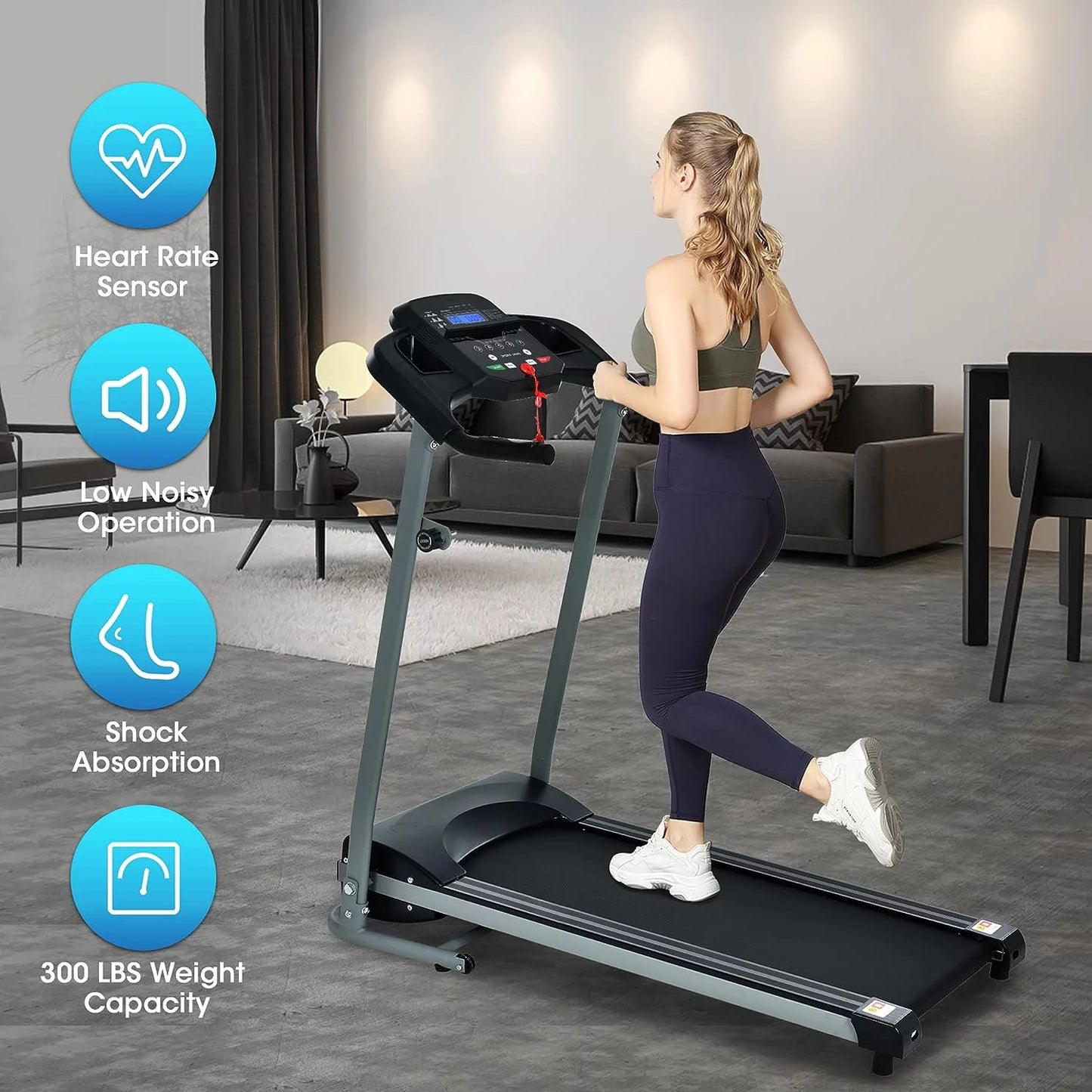 Hlaill 2.0HP Treadmill for Home Folding 240Lb Weight Capacity Walking Jogging Exercise Machine Health & Fitness Fixed Incline with HD Screen 3 Gear Adjustment Shock Absorber Running Belt