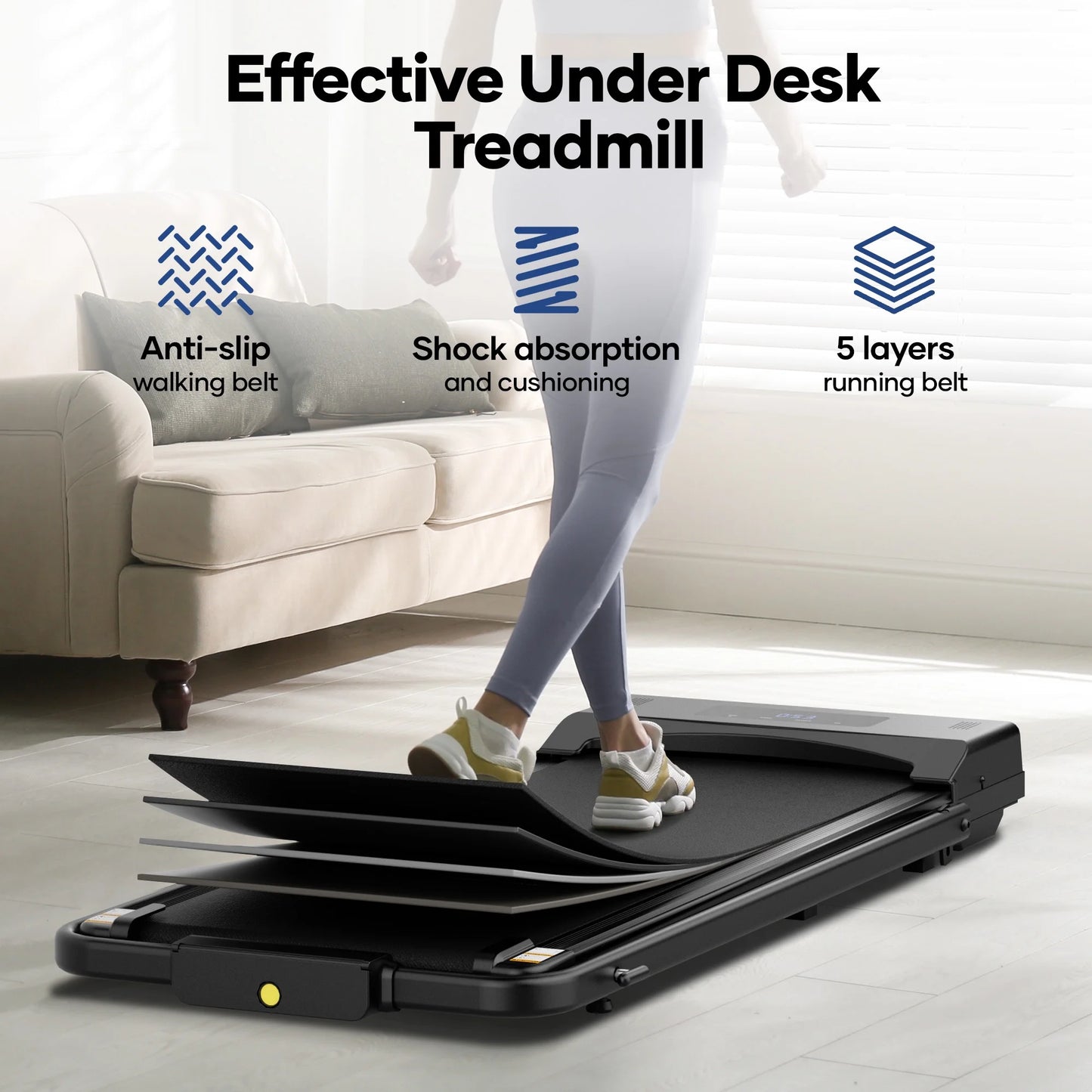 Treadmill Foldable 2-In-1 Walking Pad Compact Electric Running Remote Control for Home Fitness