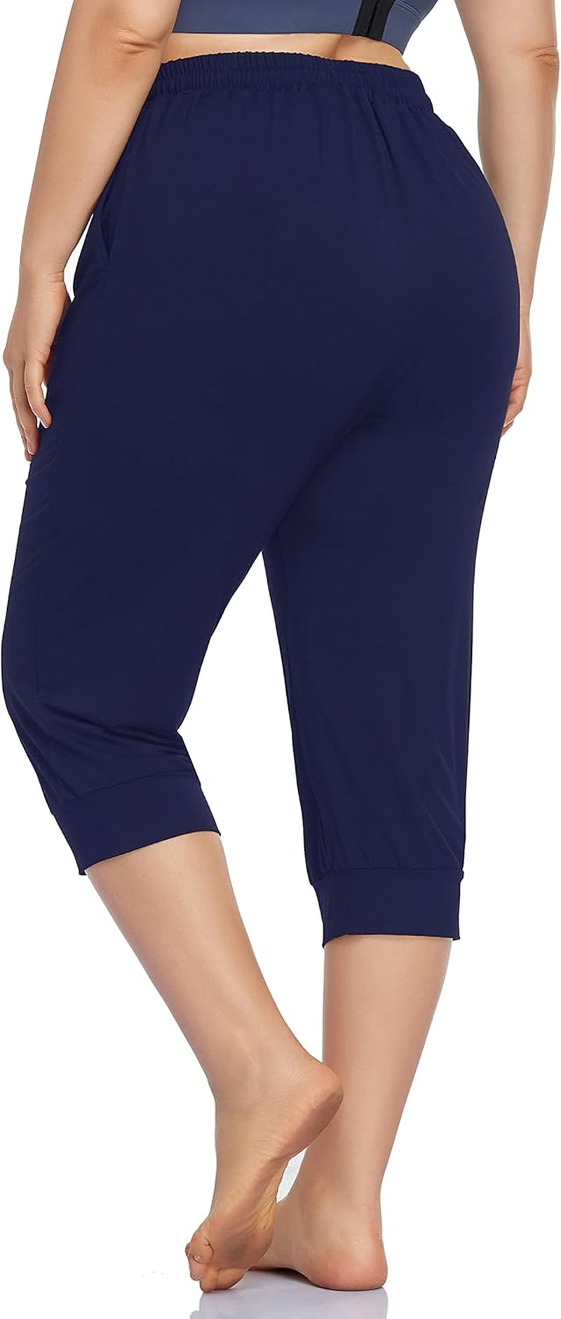Women'S plus Size Active Yoga Lounge Indoor Capri Casual Comfy Relaxed Joggers Pants with Pockets Drawstring