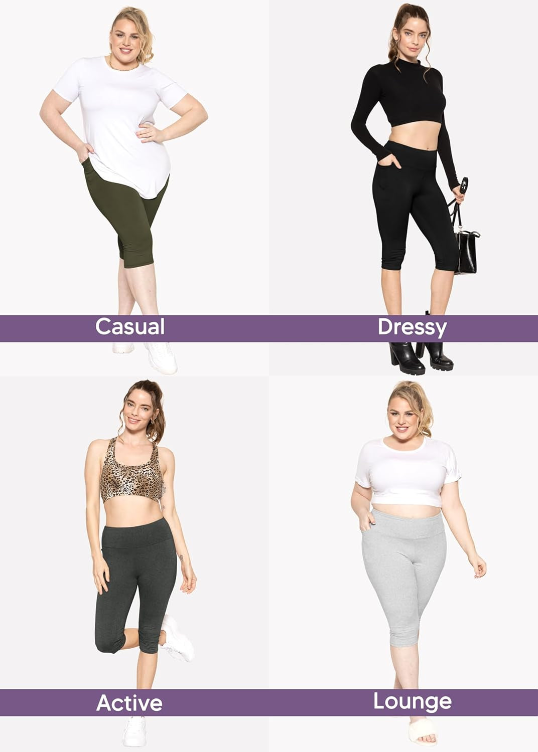 Women and plus Size High Waist Biker Shorts, Full, and Knee Length Leggings with Pocket