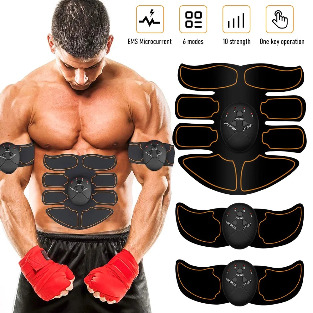 Abs Stimulator, Rechargeable Electric Muscle Toner for Men Women Abdominal Work Out, Wireless Portable To-Go Gym Device, Fitness Equipment, Black