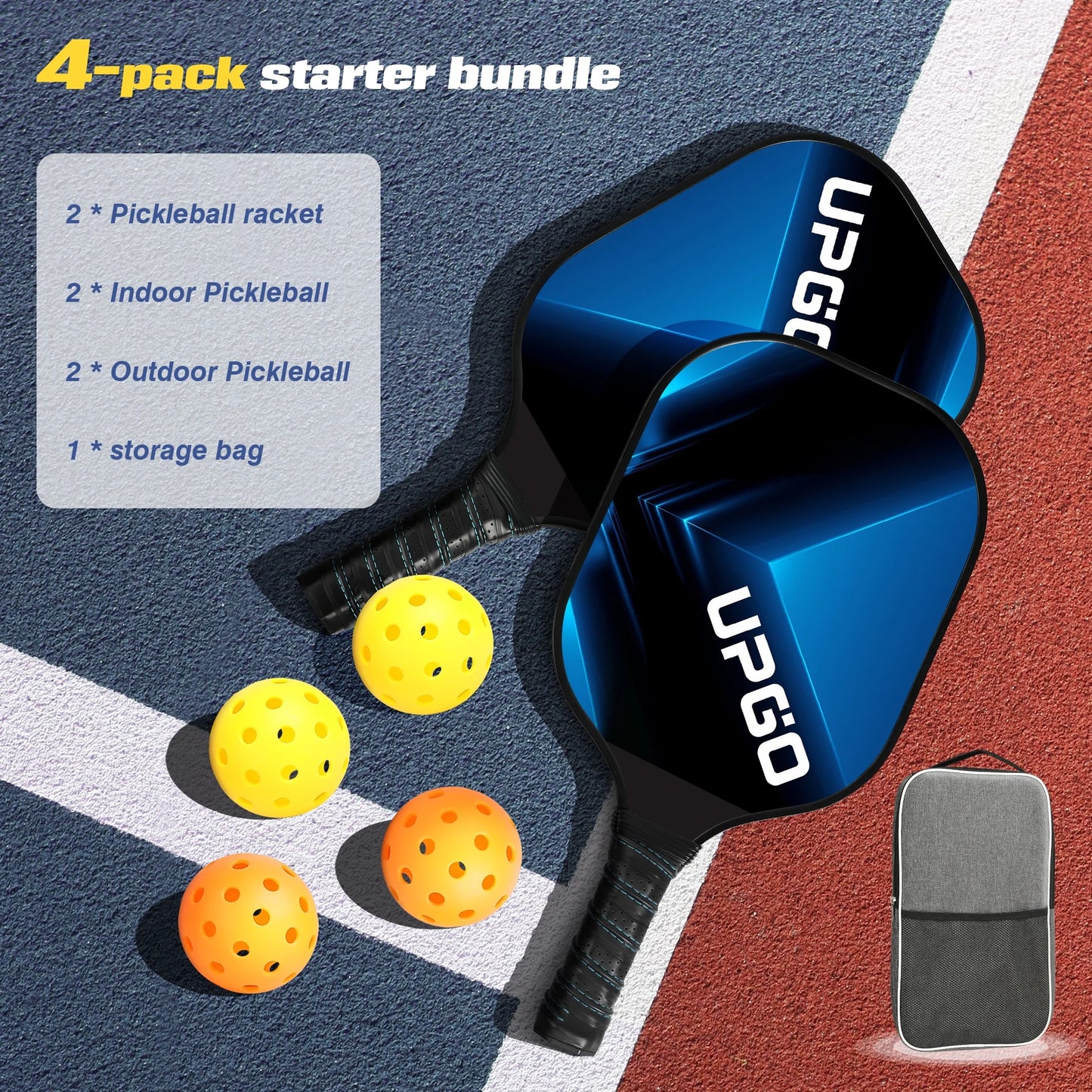 2024 Upgraded Pickleball Paddles, Graphite Fiber Polypropylene Honeycomb Core , Pickle Ball Set with 2 Pickle Ball Rackets, 4 Balls and Backpack