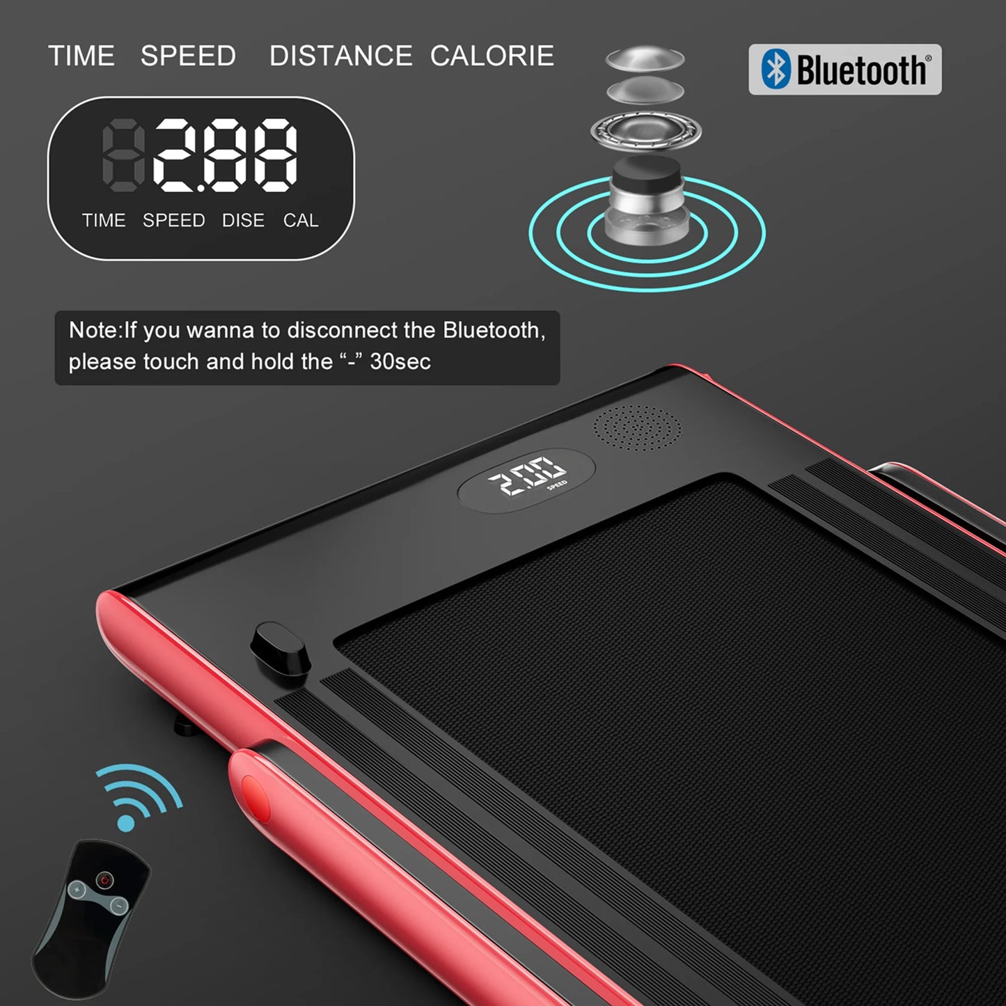 Superfit up to 7.5MPH 2.25HP 2 in 1 Single Display Screen Treadmill Remote Control W/ APP Control Speaker Red