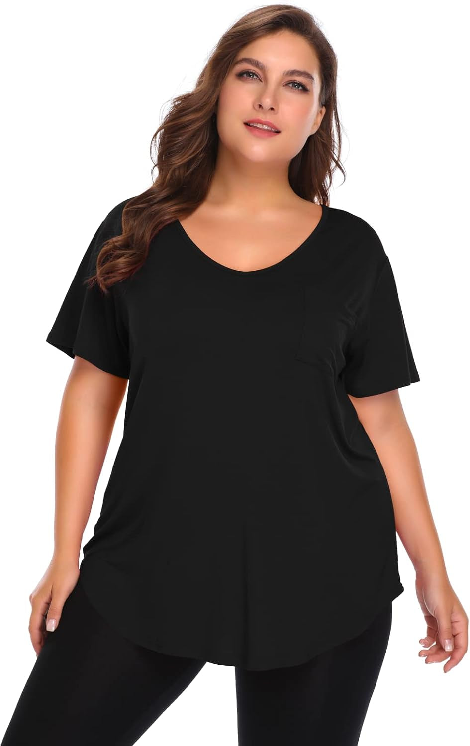 Women plus Size V-Neck Tunic Tops Loose T Shirt with Pocket