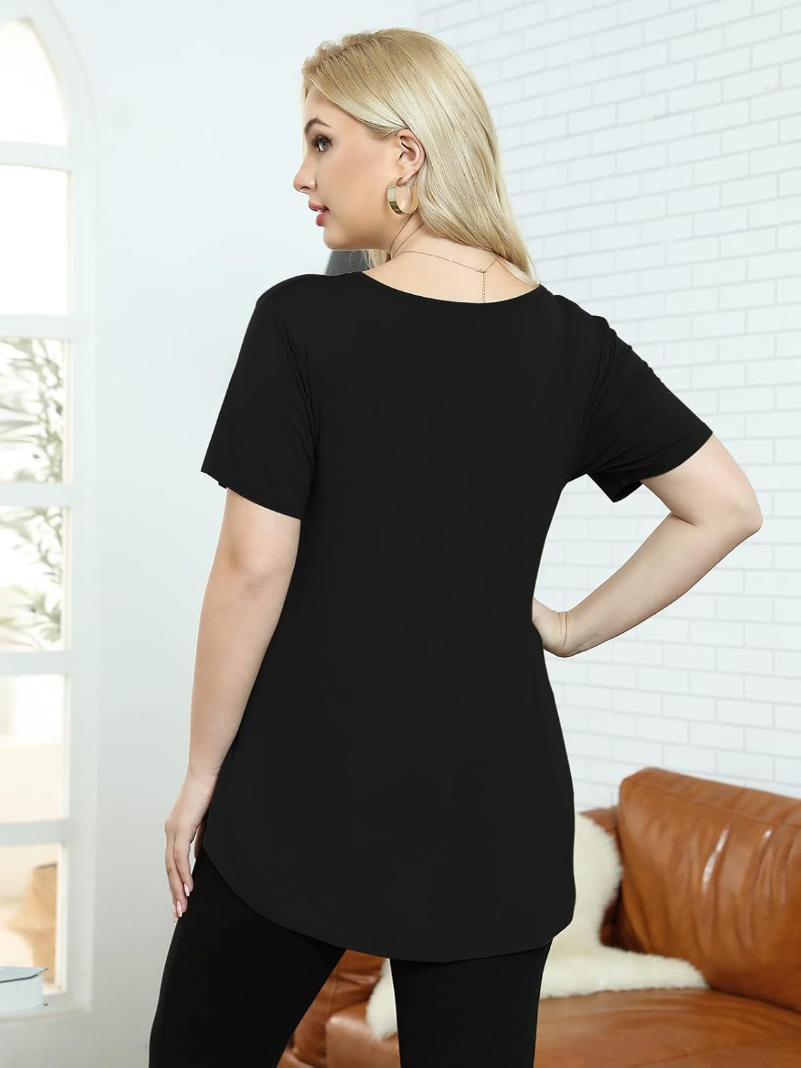 Women plus Size V-Neck Tunic Tops Loose T Shirt with Pocket