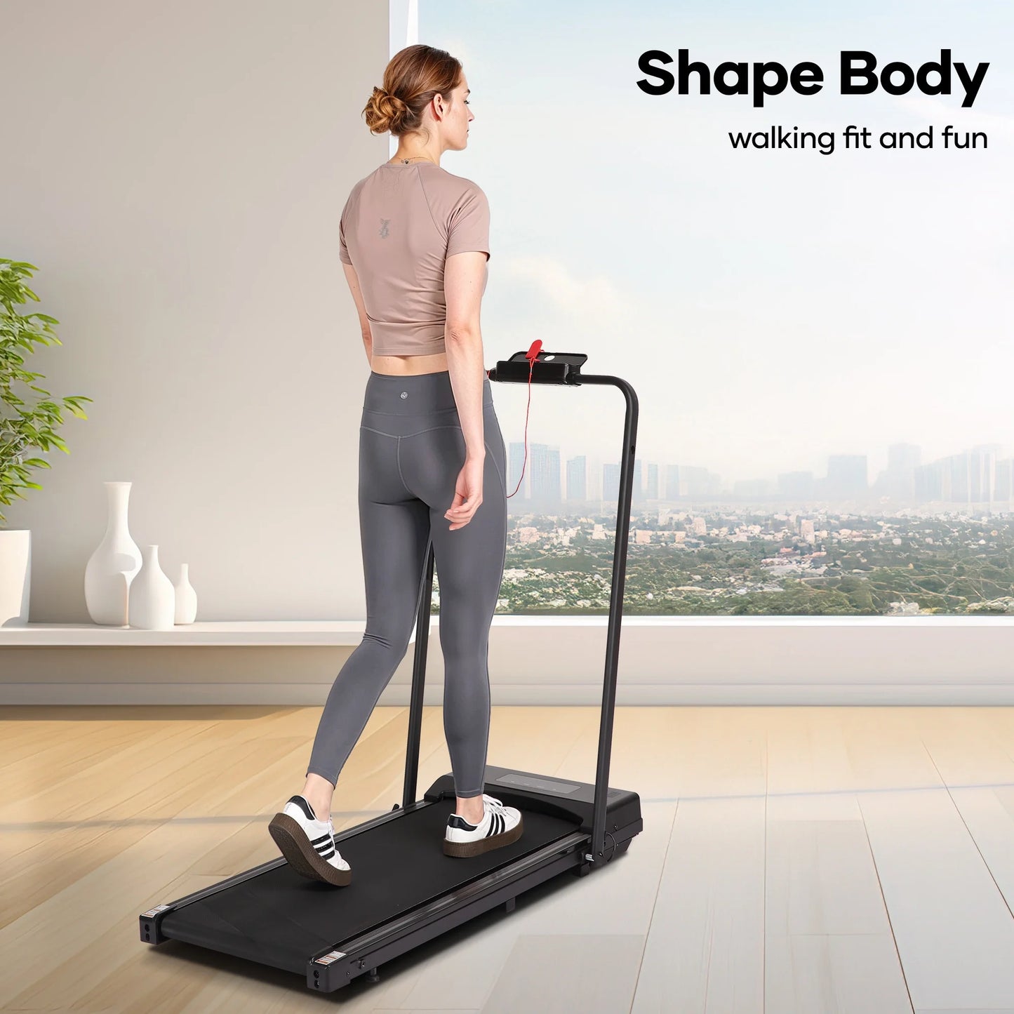 Treadmill Foldable 2-In-1 Walking Pad Compact Electric Running Remote Control for Home Fitness