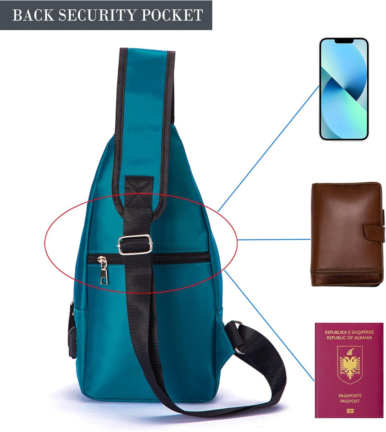 Men Women Sling Backpack Nylon Water Resistant Shoulder Chest Crossbody Sling Bag with USB Charging Port