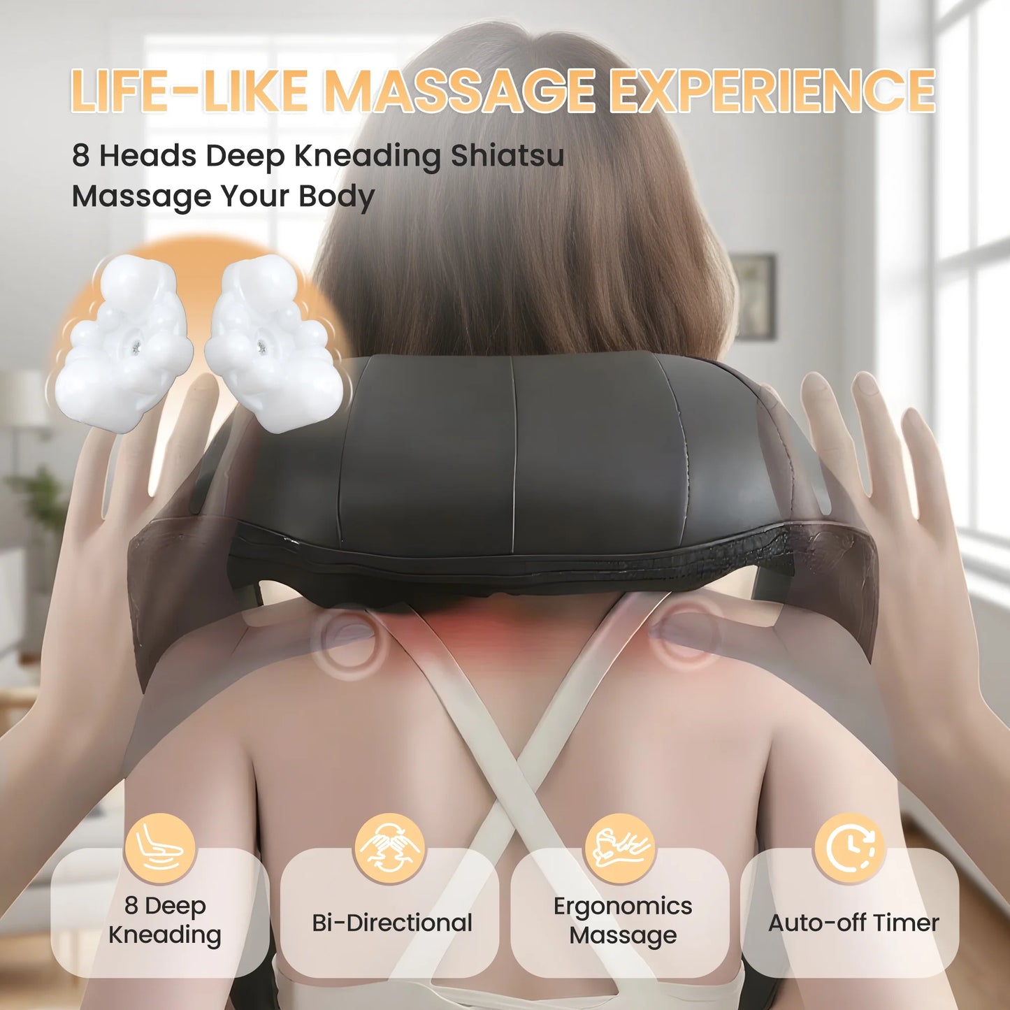 Shiatsu Neck Massager with Heat, Deep Tissue Shoulder and Back Massager for Home Office & Car Use, Gift for Men/Women