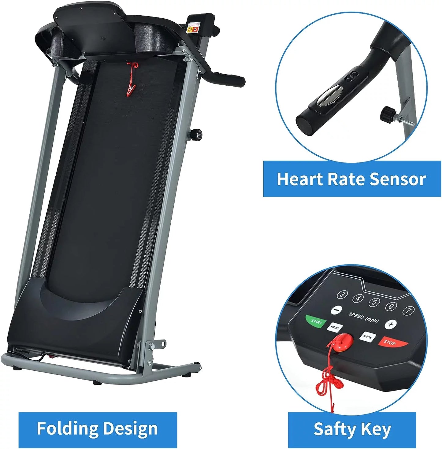 Hlaill 2.0HP Treadmill for Home Folding 240Lb Weight Capacity Walking Jogging Exercise Machine Health & Fitness Fixed Incline with HD Screen 3 Gear Adjustment Shock Absorber Running Belt
