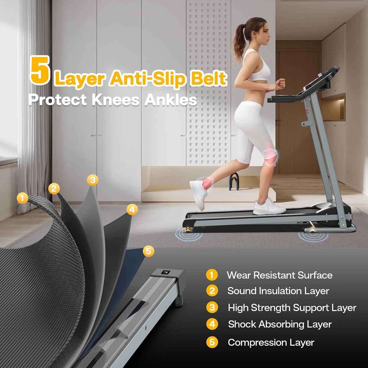Electric , 2.5HP Foldable Exercise Walking Machince Walking Pad for Apartment Home/Office, Easy to Fold Assembly, MP3,LCD Display