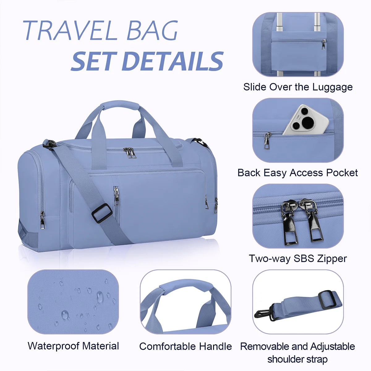 Gym Duffle Bag Backpack Waterproof Sports Duffel Bags Travel Weekender Bag for Men Women Overnight Bag with Shoes Compartment Blue