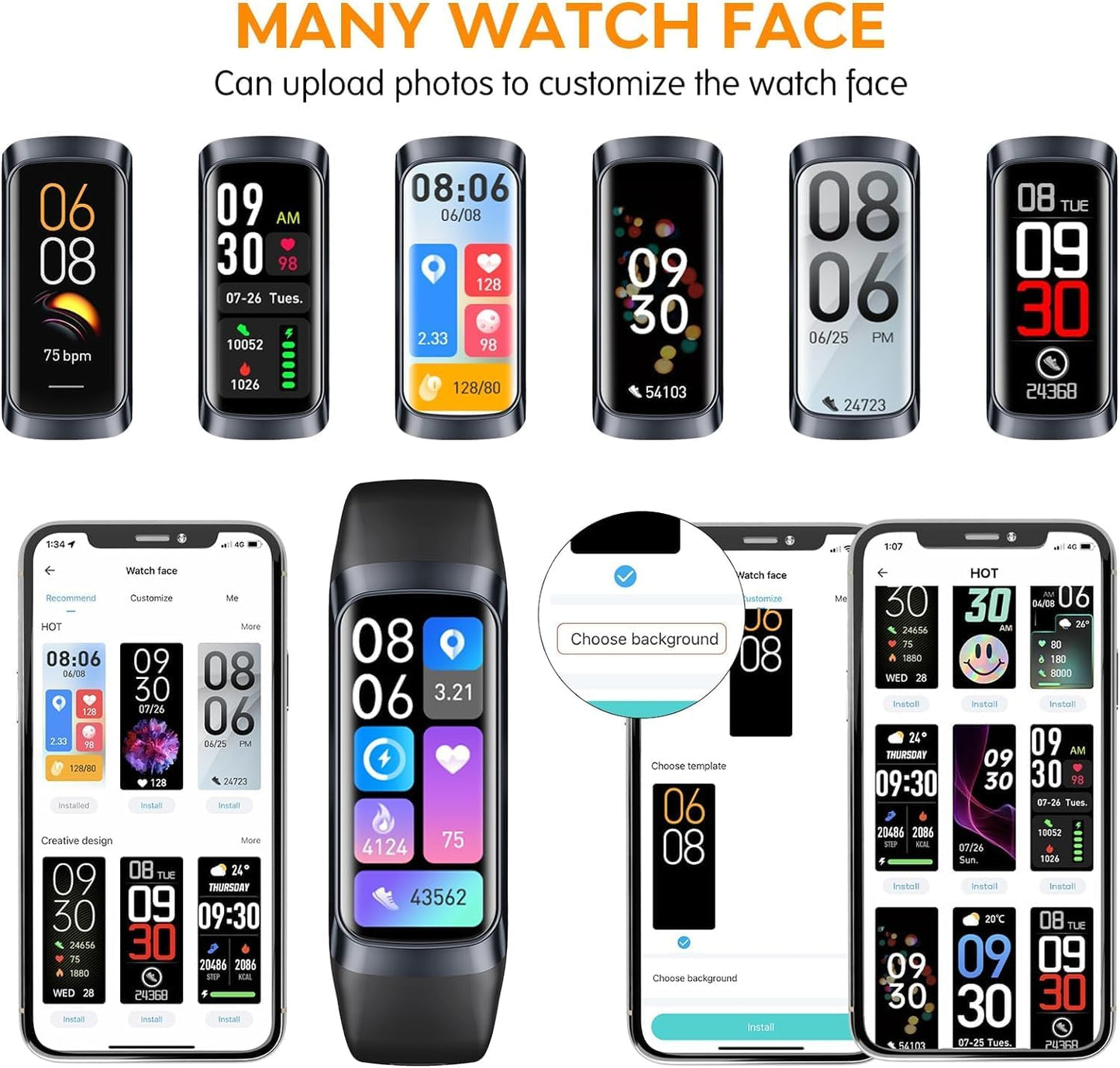 Fitness Tracker,2025 Smart Watch with Blood Pressure Heart Rate & Sleep Monitor IP67 Waterproof Step Calorie Counter Pedometer Fitness Activity Watch for Men Women Android Ios Phone (Black)