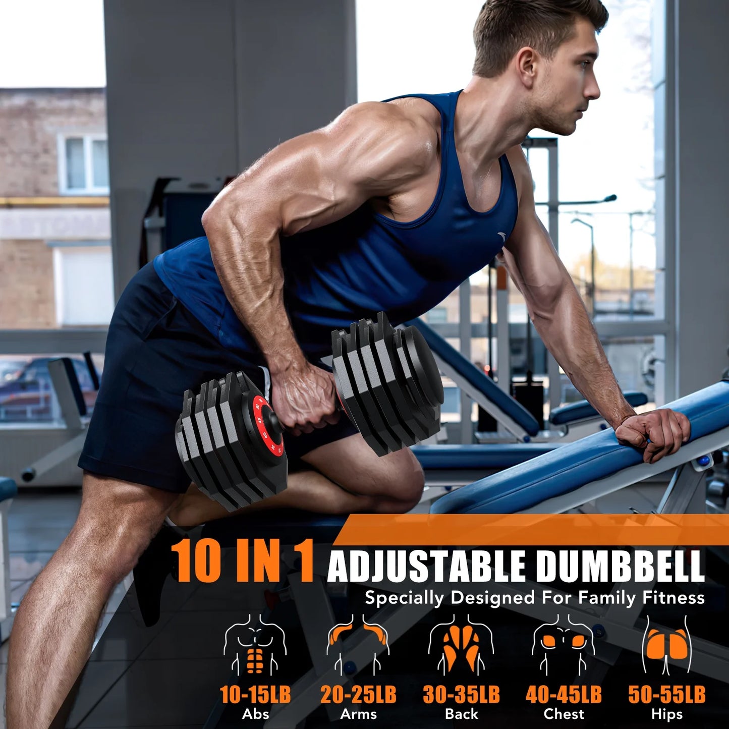 110Lb(55Lbs*2) Adjustable Dumbbells Set,10 in 1 Quick-Select 10-55Lbs Weight Adjustable Dumbbells for Full Body Home Workout