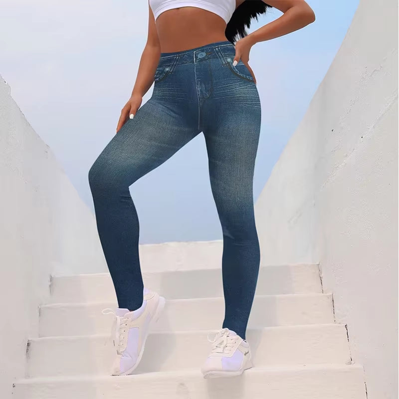 Denim Leggings Jeans Jeggings Skinny Pants for Women Streetwear High Waist Tummy Control Leggings Slim Pencil Trousers