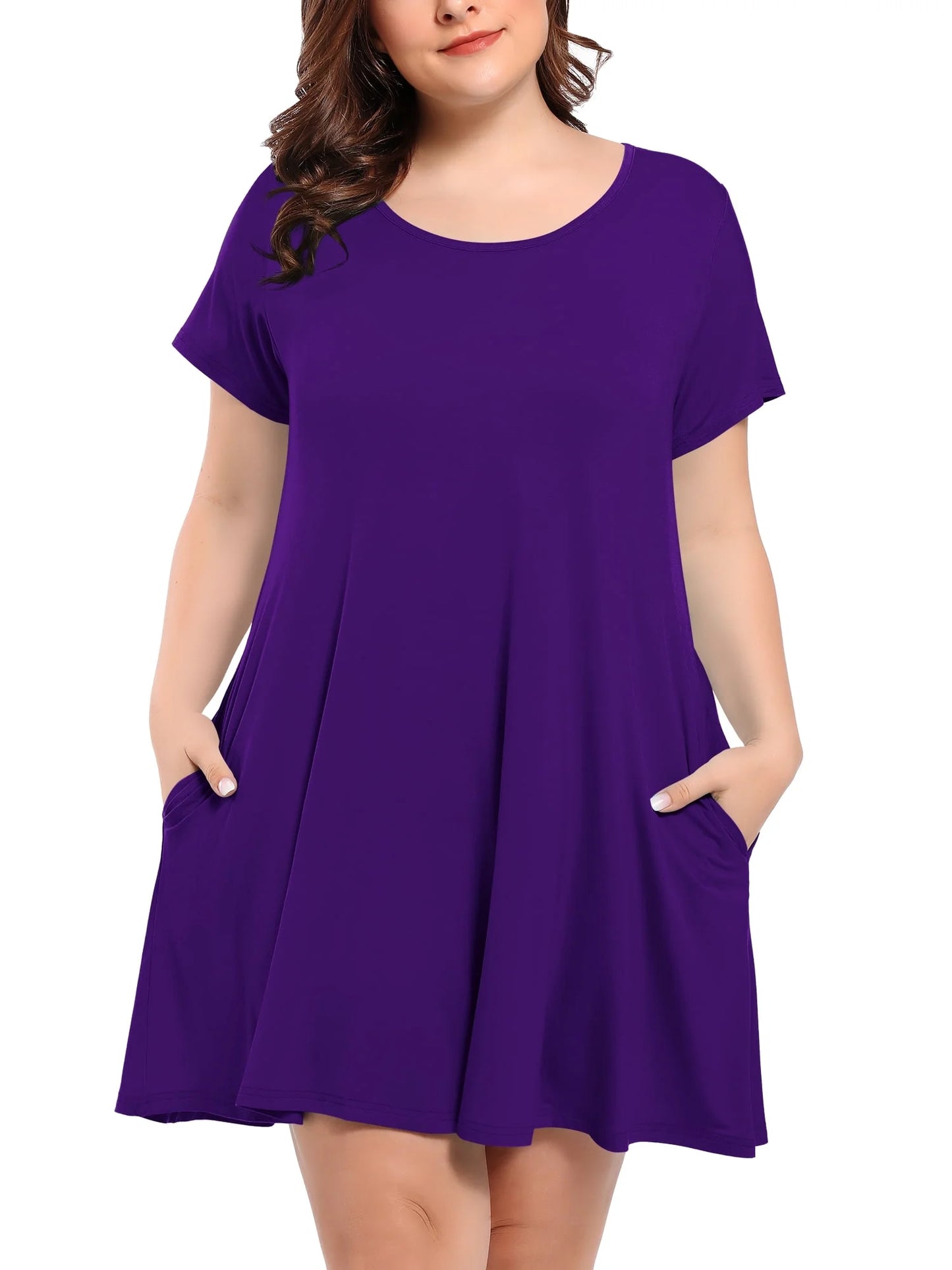 Womens plus Size Dresses with Pockets Casual Short Sleeve Dress Loose a Line Flowy Swing Darkpurple_2X