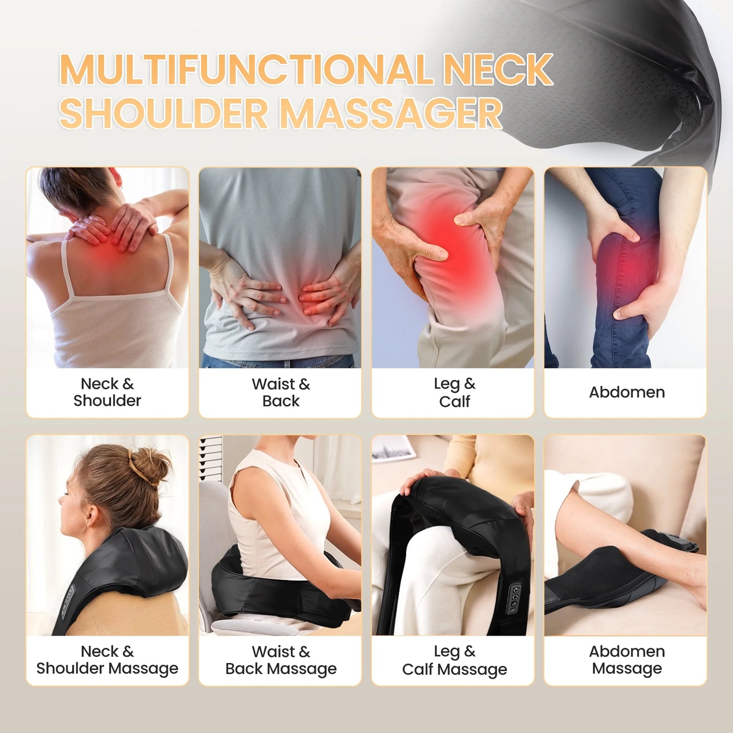 Shiatsu Neck Massager with Heat, Deep Tissue Shoulder and Back Massager for Home Office & Car Use, Gift for Men/Women