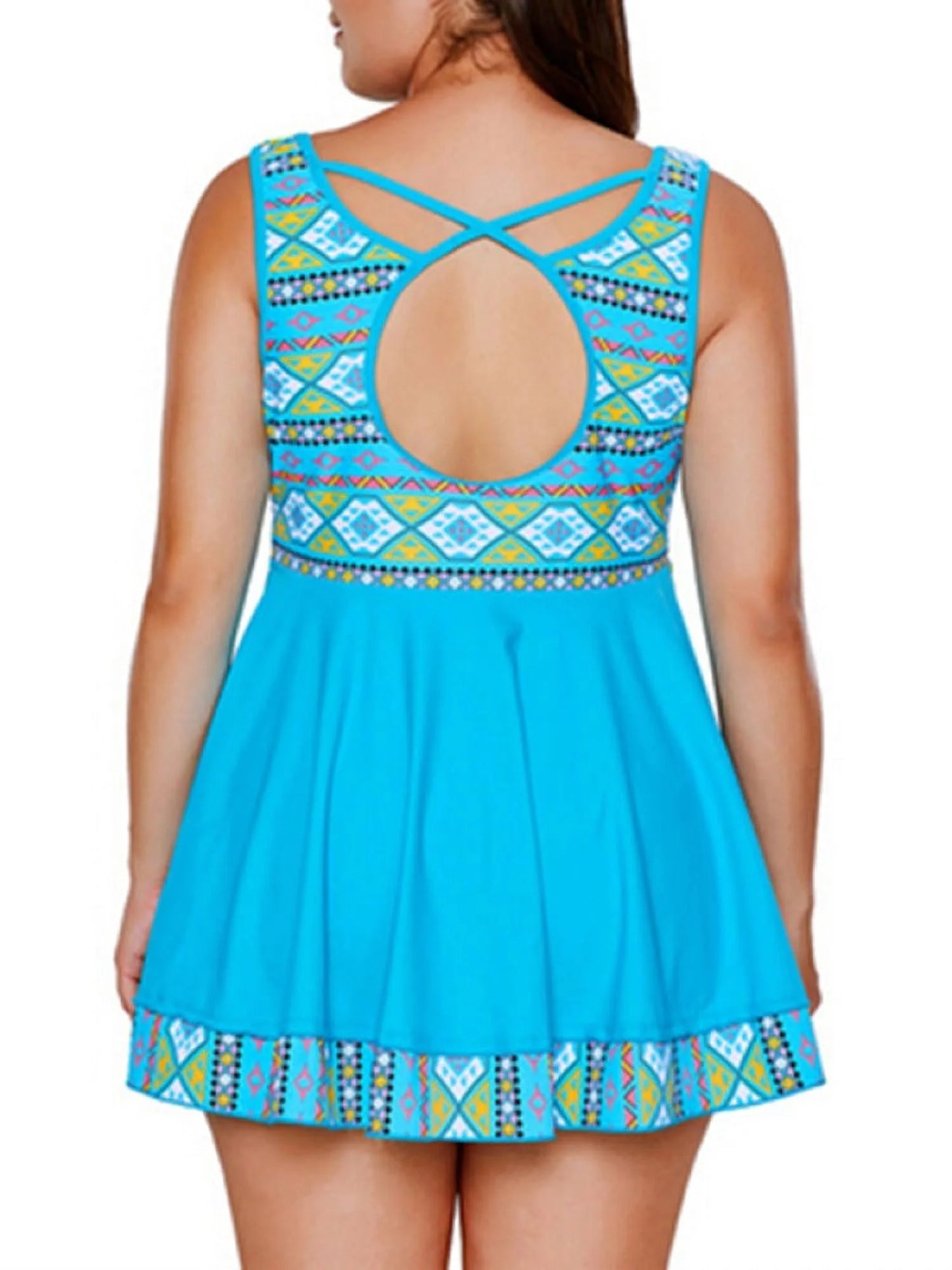 plus Size Women Summer 2 Pieces Swimsuit Set Printing Bench Tankinis