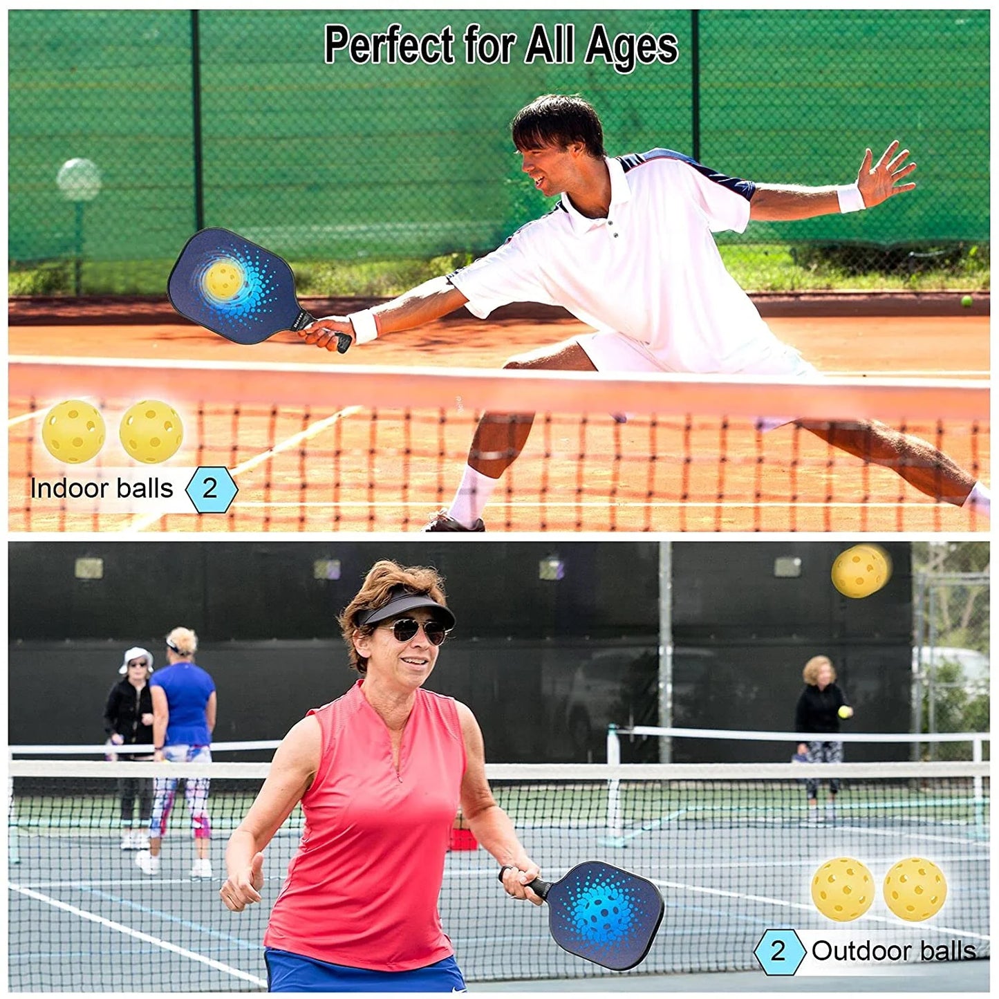 Pickleball Paddles Set of 2 - Carbon Fiber 7.9Oz Lightweight Rackets W/ 4 Pickle Balls & Carry Case for Indoor/Outdoor Play