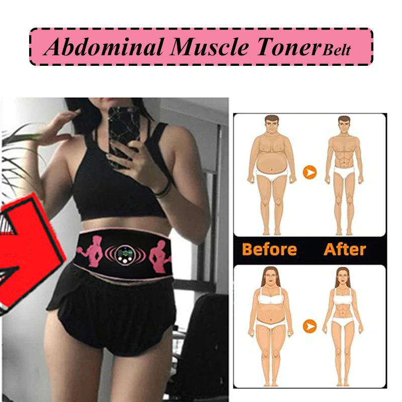 EMS Abdominal Muscle Trainer Vibration Waist Slimming Belt ABS Muscle Stimulator Toner Electric Weight Loss Massager Unisex
