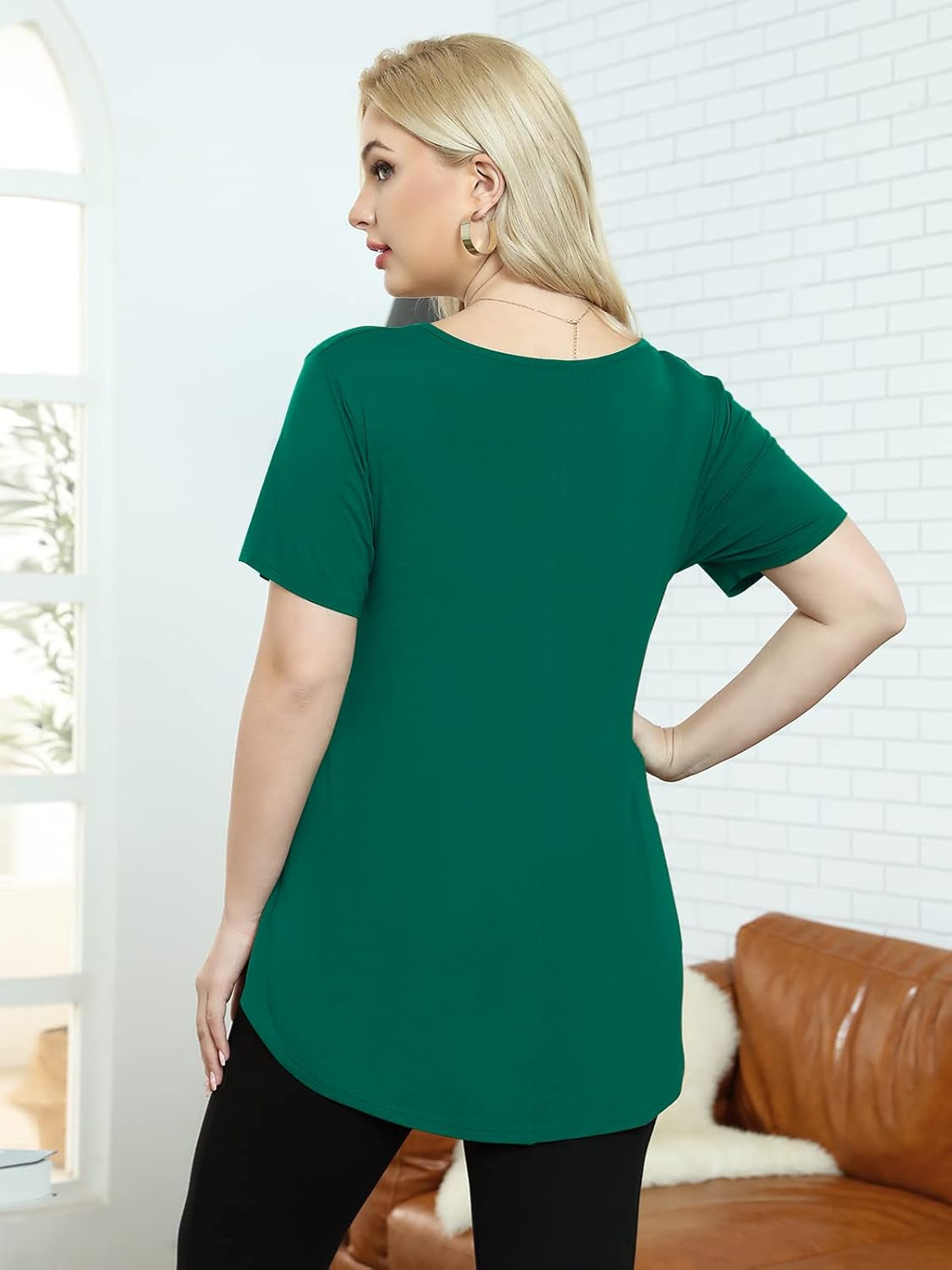 Women plus Size V-Neck Tunic Tops Loose T Shirt with Pocket