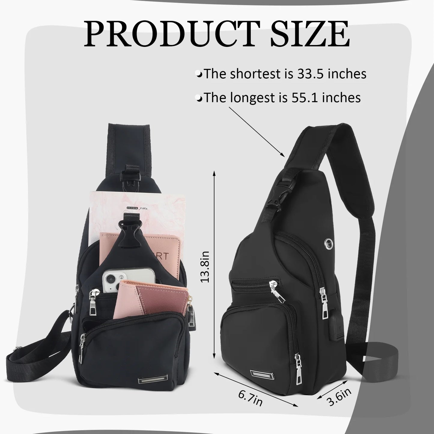 Waterproof Sling Bag Crossbody Backpack for Men Women, Sling Backpack Hiking Daypack with USB Charging Port, Multipurpose Cross Body Chest Bag for Hiking Walking Travel