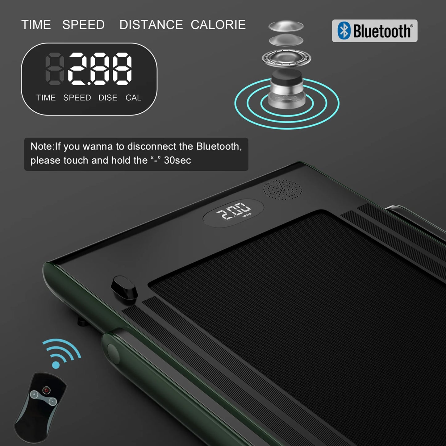 Superfit up to 7.5MPH 2.25HP 2 in 1 Single Display Screen Treadmill W/ Speaker Remote Control APP Green
