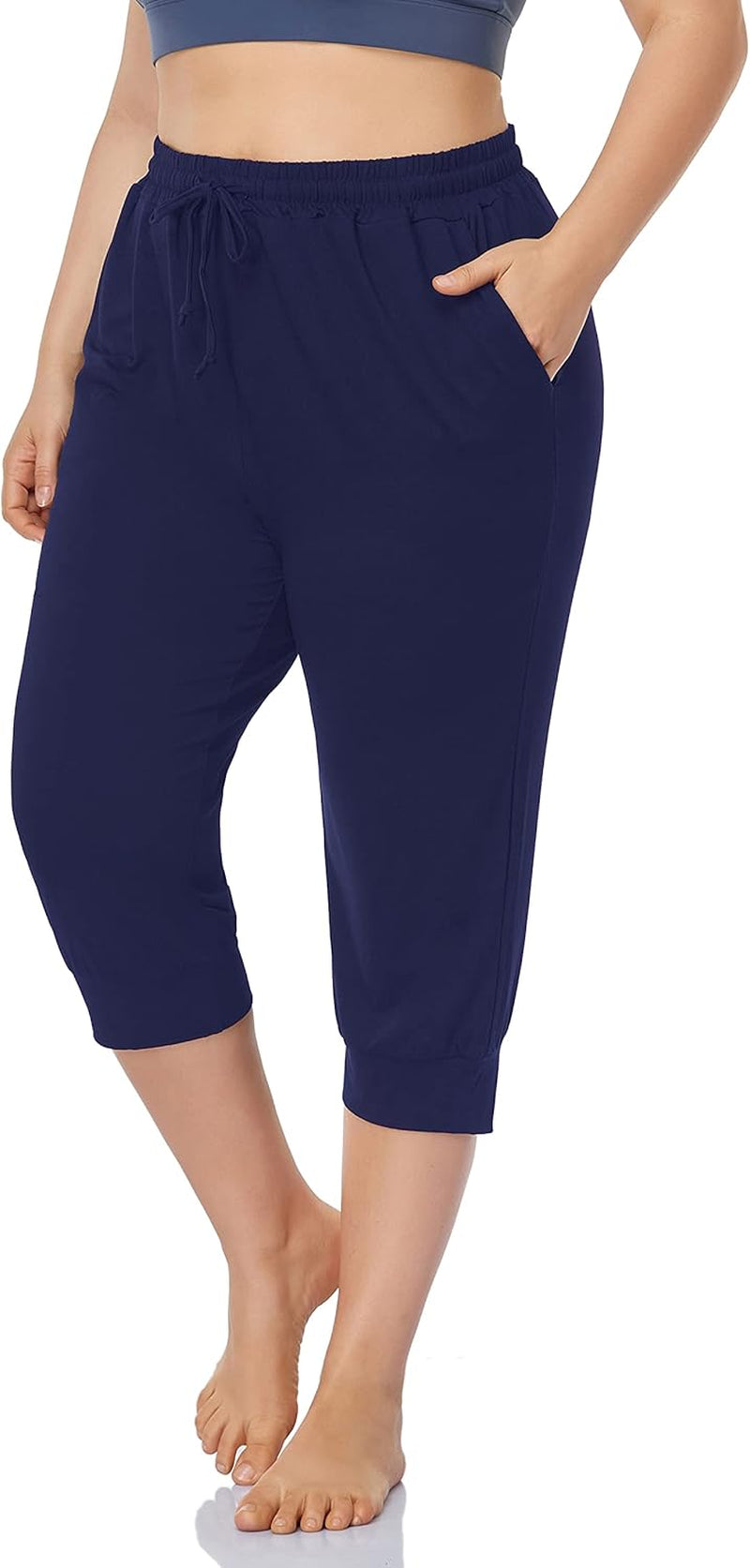 Women'S plus Size Active Yoga Lounge Indoor Capri Casual Comfy Relaxed Joggers Pants with Pockets Drawstring