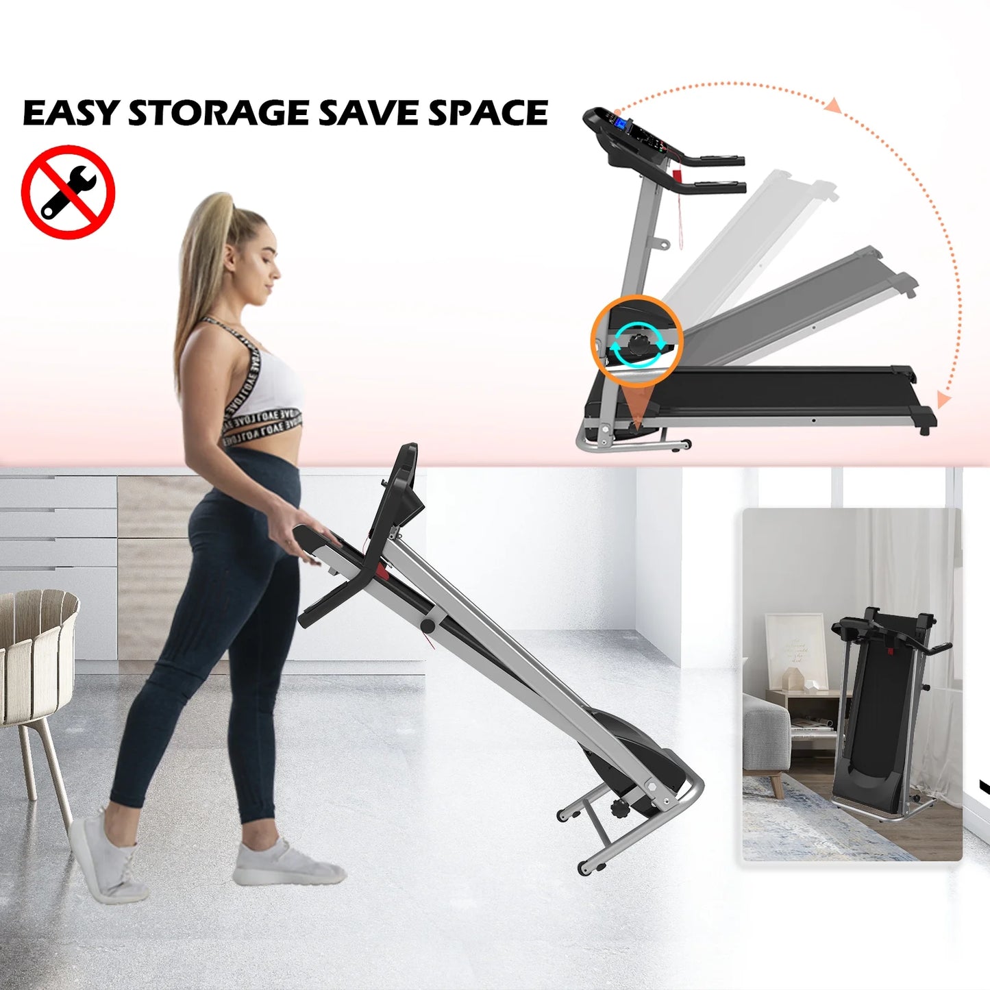 Foldable Treadmills for Home, 2.5HP Quiet Brushless, 7.5 MPH, Electric Running Machine for Home Office, Walking Running Exercise Treadmill with Heart Rate Sensor and LCD Display (GREY)