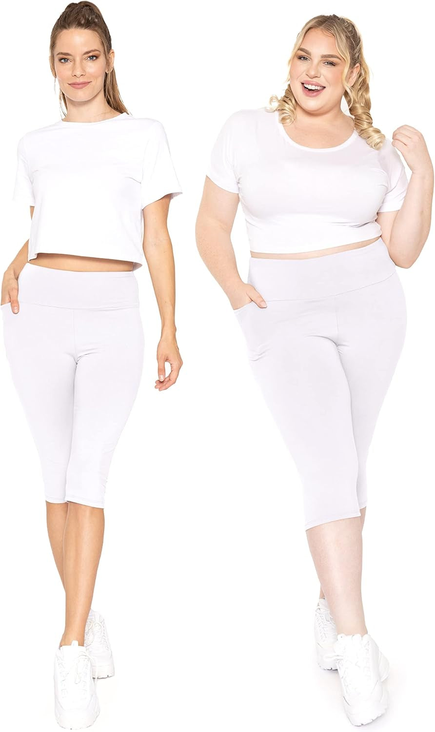 Women and plus Size High Waist Biker Shorts, Full, and Knee Length Leggings with Pocket