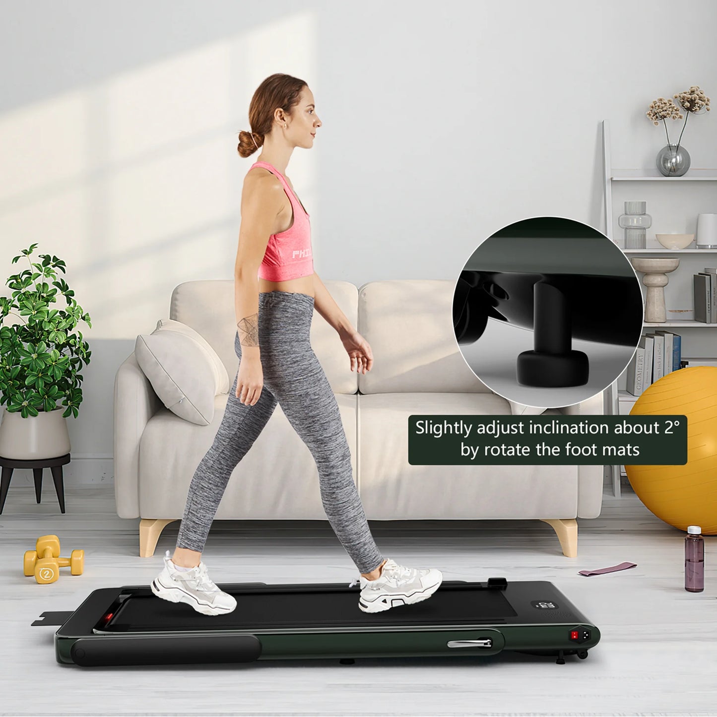 Superfit up to 7.5MPH 2.25HP 2 in 1 Single Display Screen Treadmill W/ Speaker Remote Control APP Green