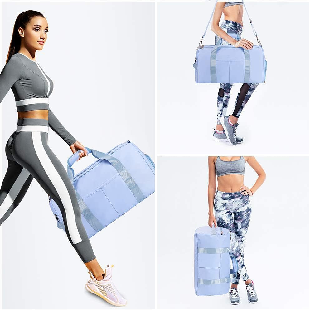 Gym Duffle Bag Dry Wet Separated Gym Bag Sport Duffle Bag Training Handbag Yoga Bag with Extra Drawstring Backpack for Man and Women (Blue-Upgrade) Large
