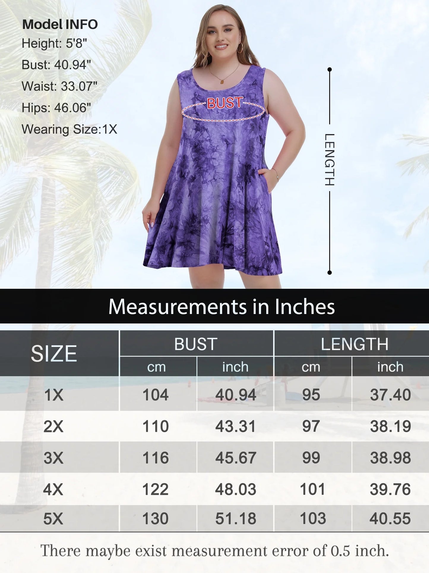 Plus Size T Shirt Dresses 3X for Women, Large Casual Tank Dress Sleeveless Loose Swing Sundress Beach Swimsuit Cover Ups with Pockets