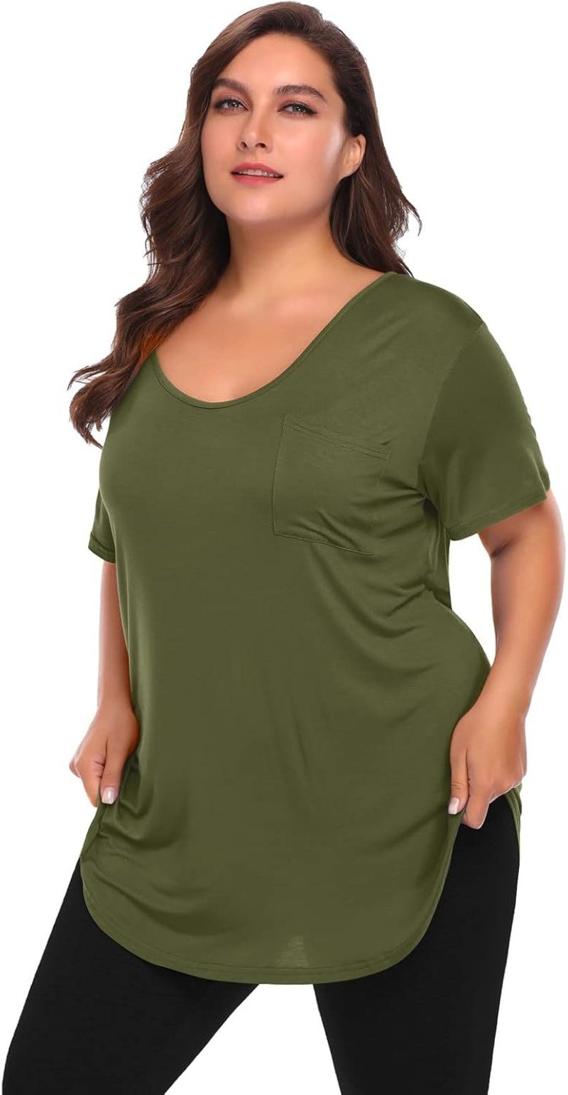 Women plus Size V-Neck Tunic Tops Loose T Shirt with Pocket