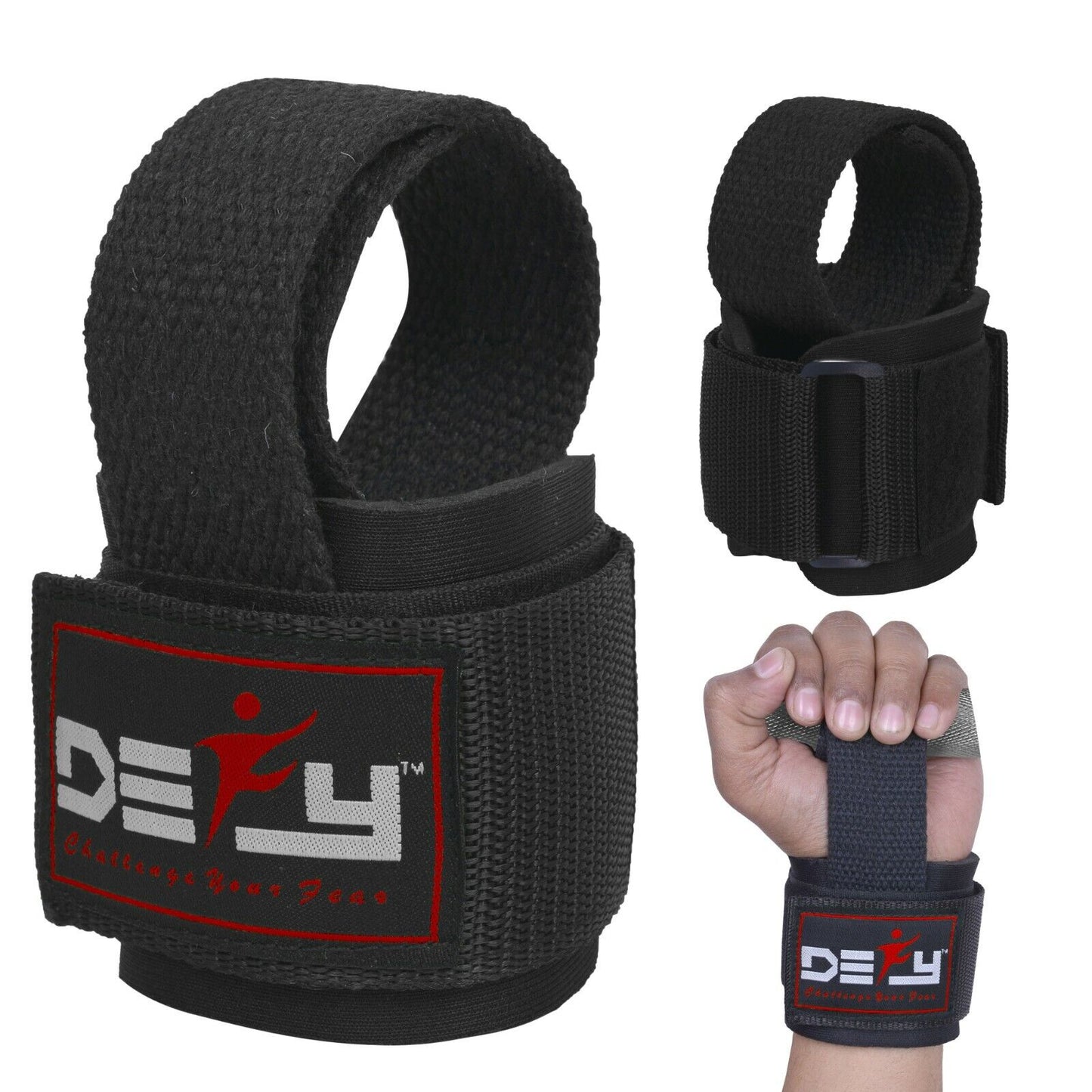 DEFY SPORTS™ Weight Lifting Gym Power Straps Grip Gloves Training Wrist Support