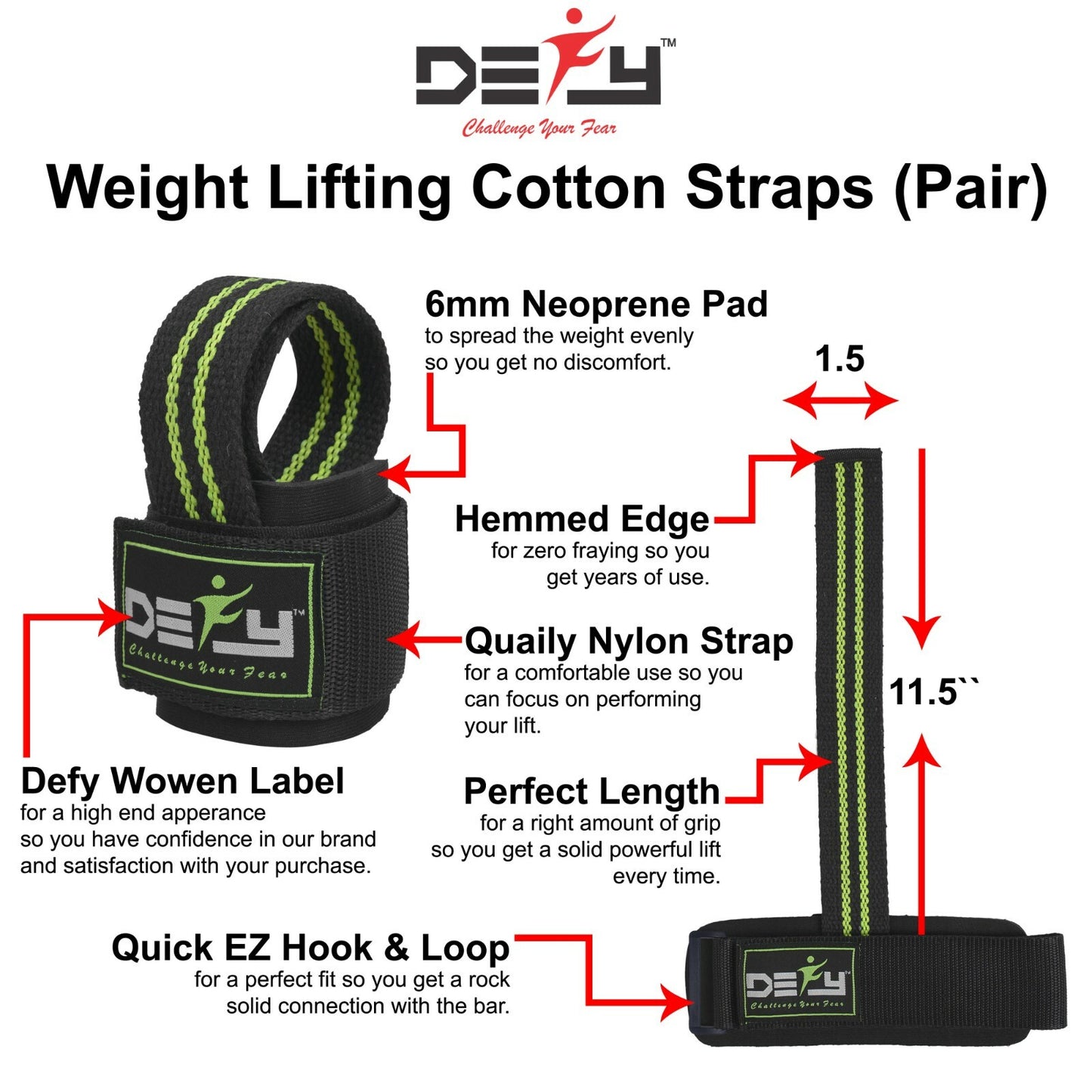DEFY SPORTS™ Weight Lifting Gym Power Straps Grip Gloves Training Wrist Support