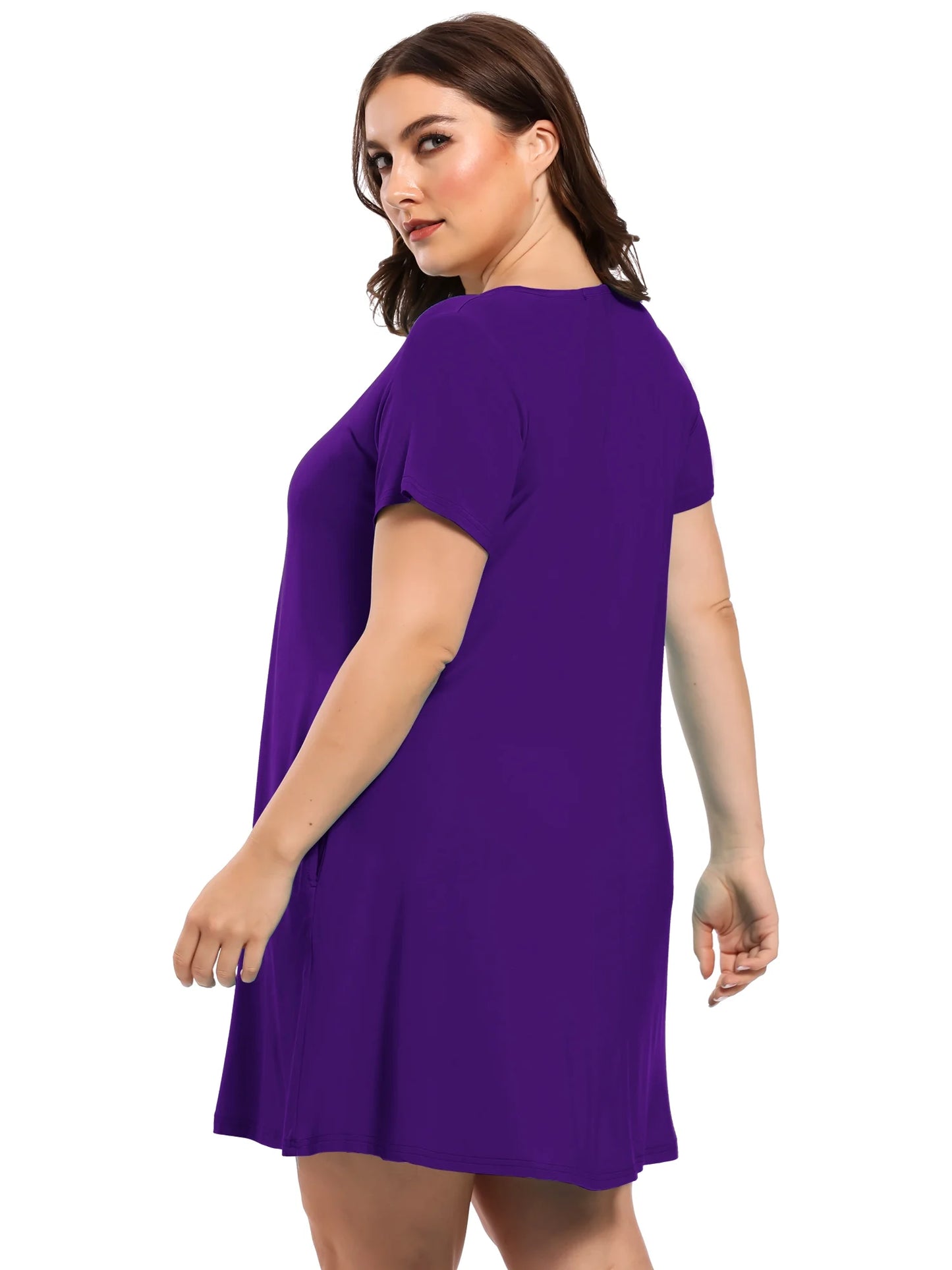 Womens plus Size Dresses with Pockets Casual Short Sleeve Dress Loose a Line Flowy Swing Darkpurple_2X