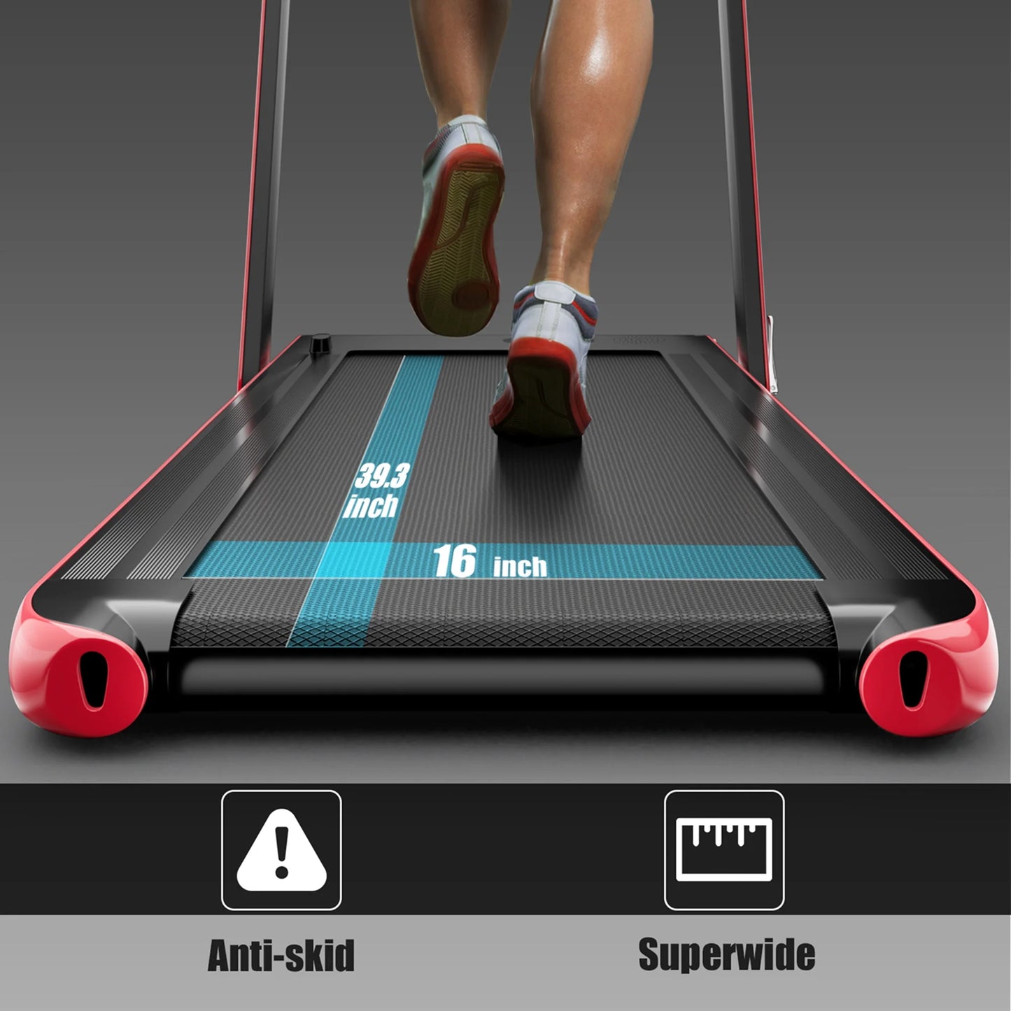 Superfit up to 7.5MPH 2.25HP 2 in 1 Single Display Screen Treadmill Remote Control W/ APP Control Speaker Red