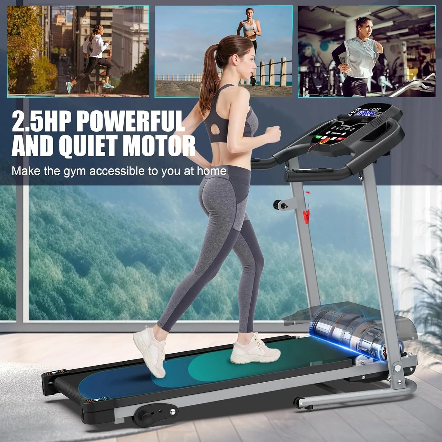 Foldable Treadmill with Incline and Bluetooth, 2.5HP Electric Folding Treadmill Running Walking Machine for Home Gym, Max 265 LBS Weight Capacity